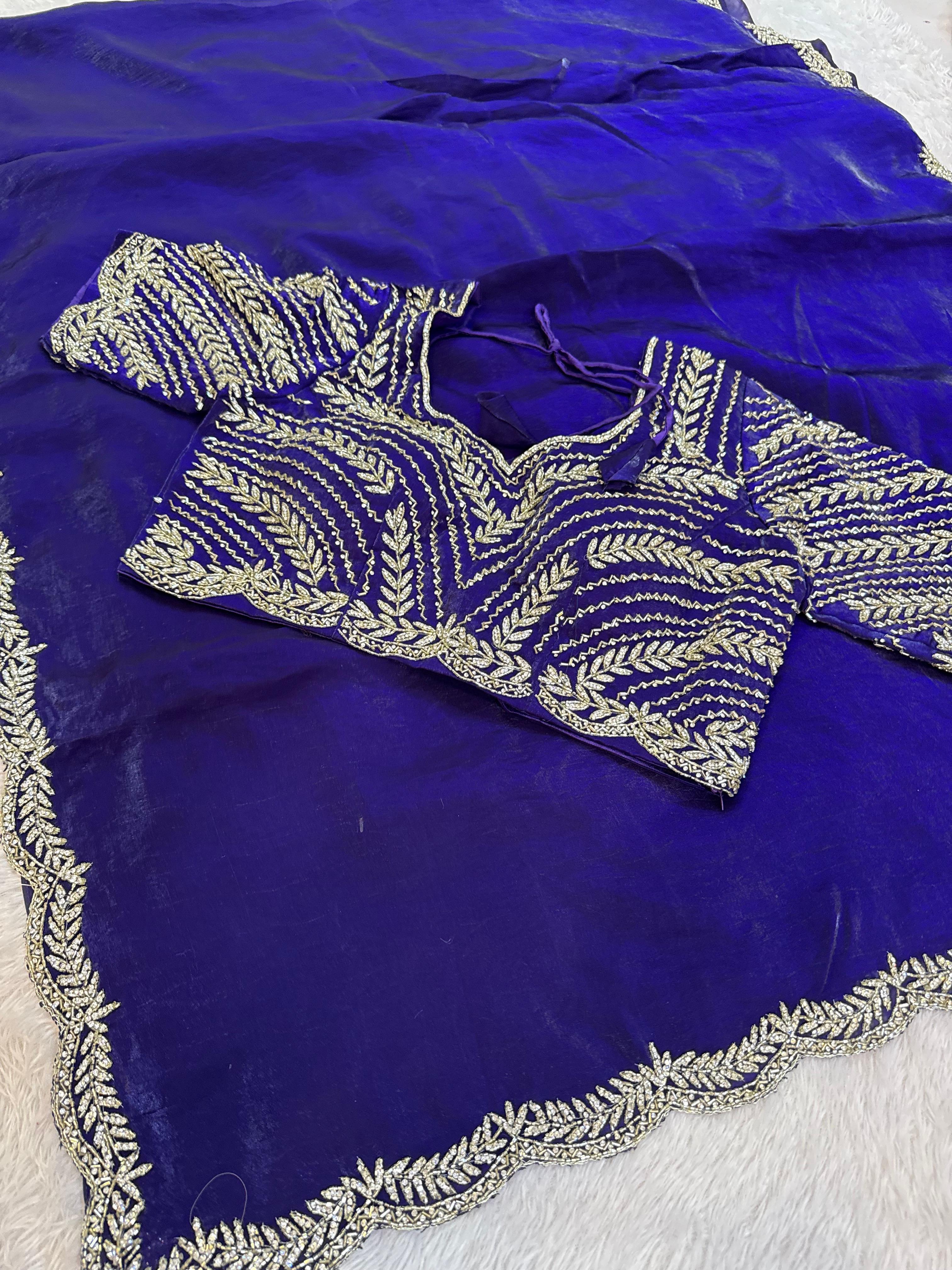 Designer Fendi Silk Saree With Handwork X Ready To Ware Blouse