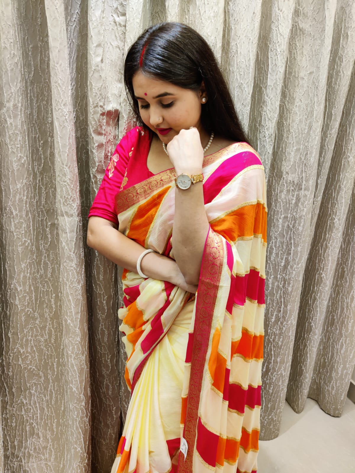 Beautiful Pure Chinon Hand Dye Saree