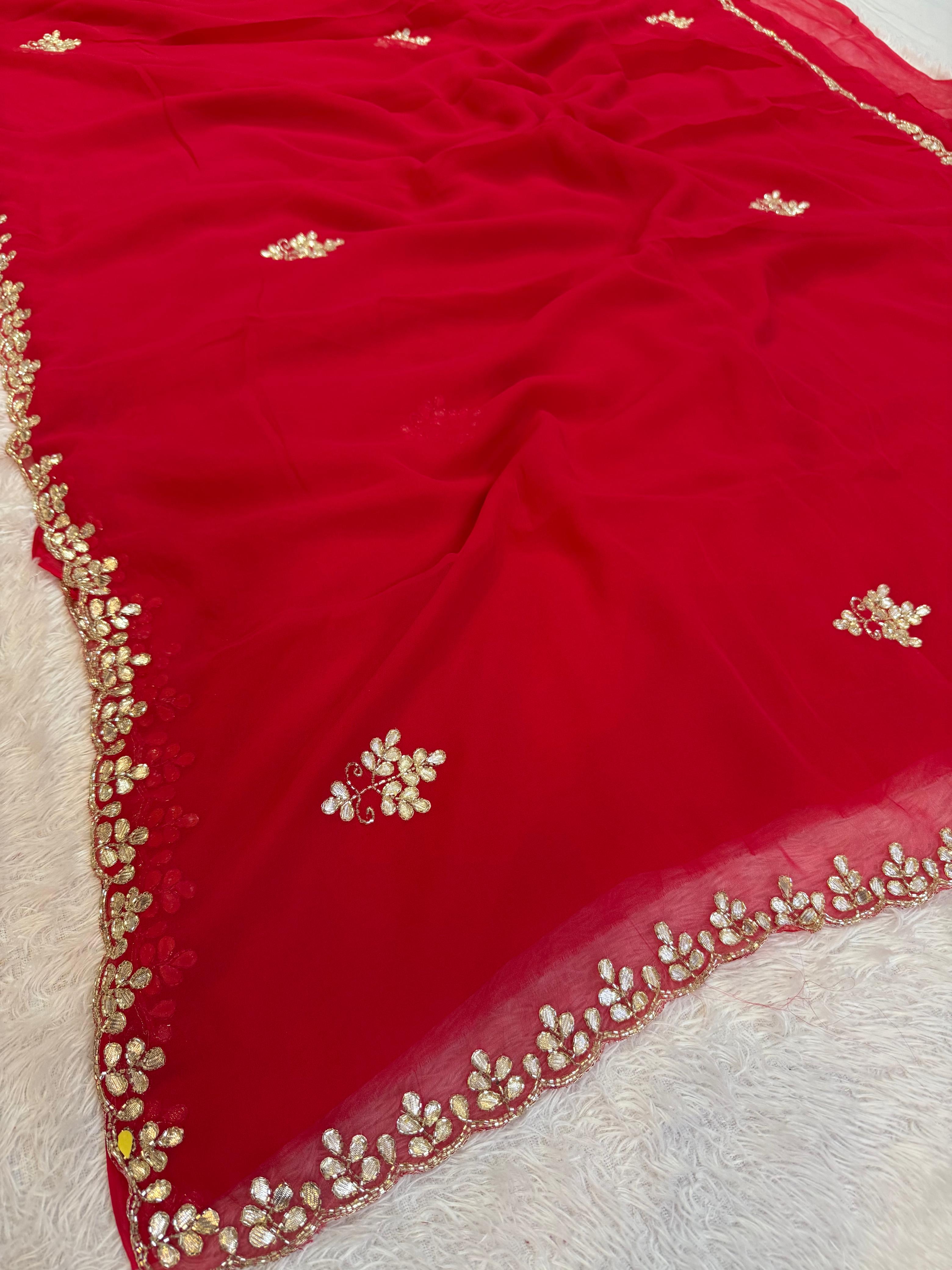 Latest Georgatte Saree With Handwork