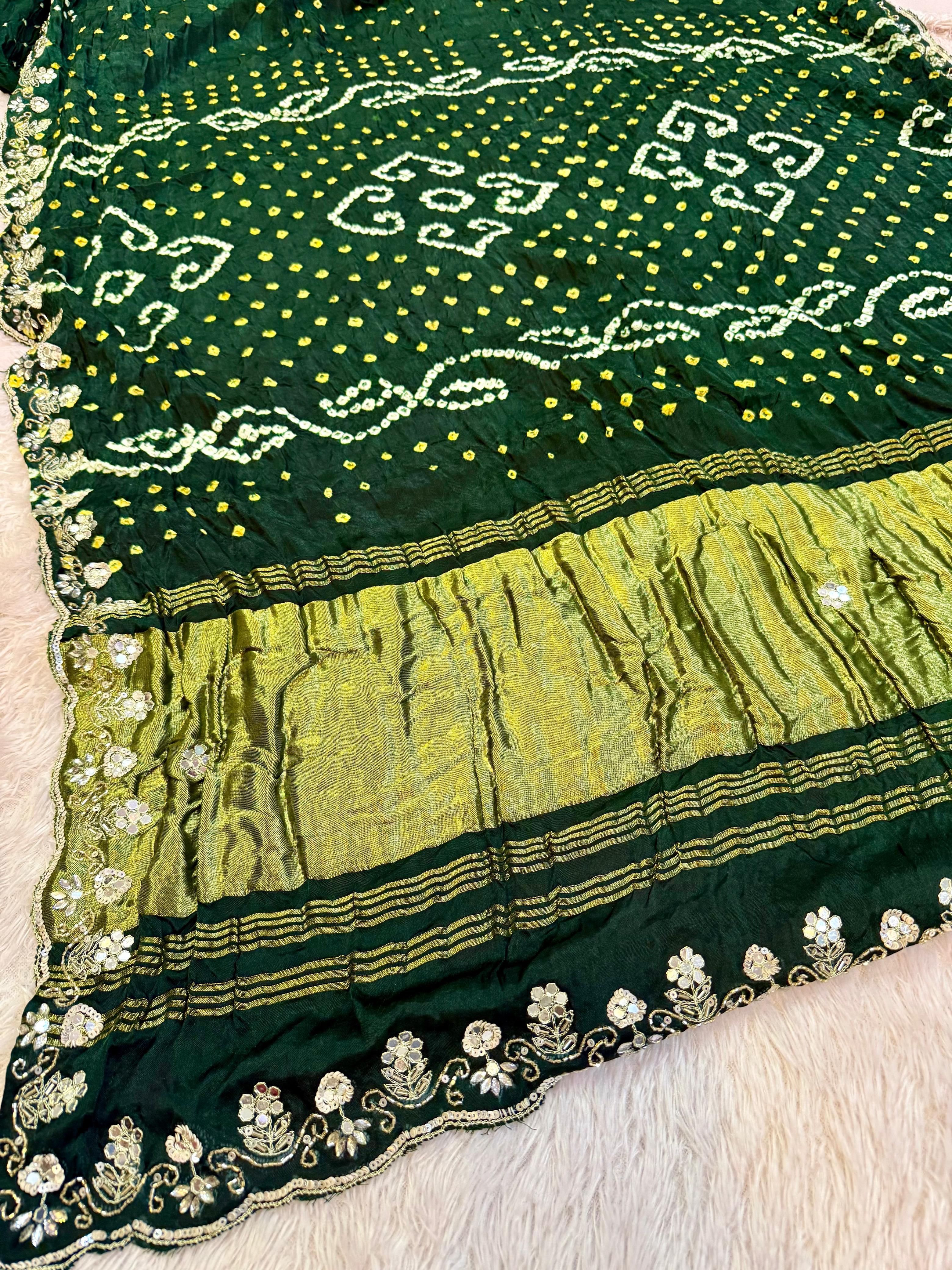 Traditional Modal Gajji Silk Bandhani Saree With Handwork
