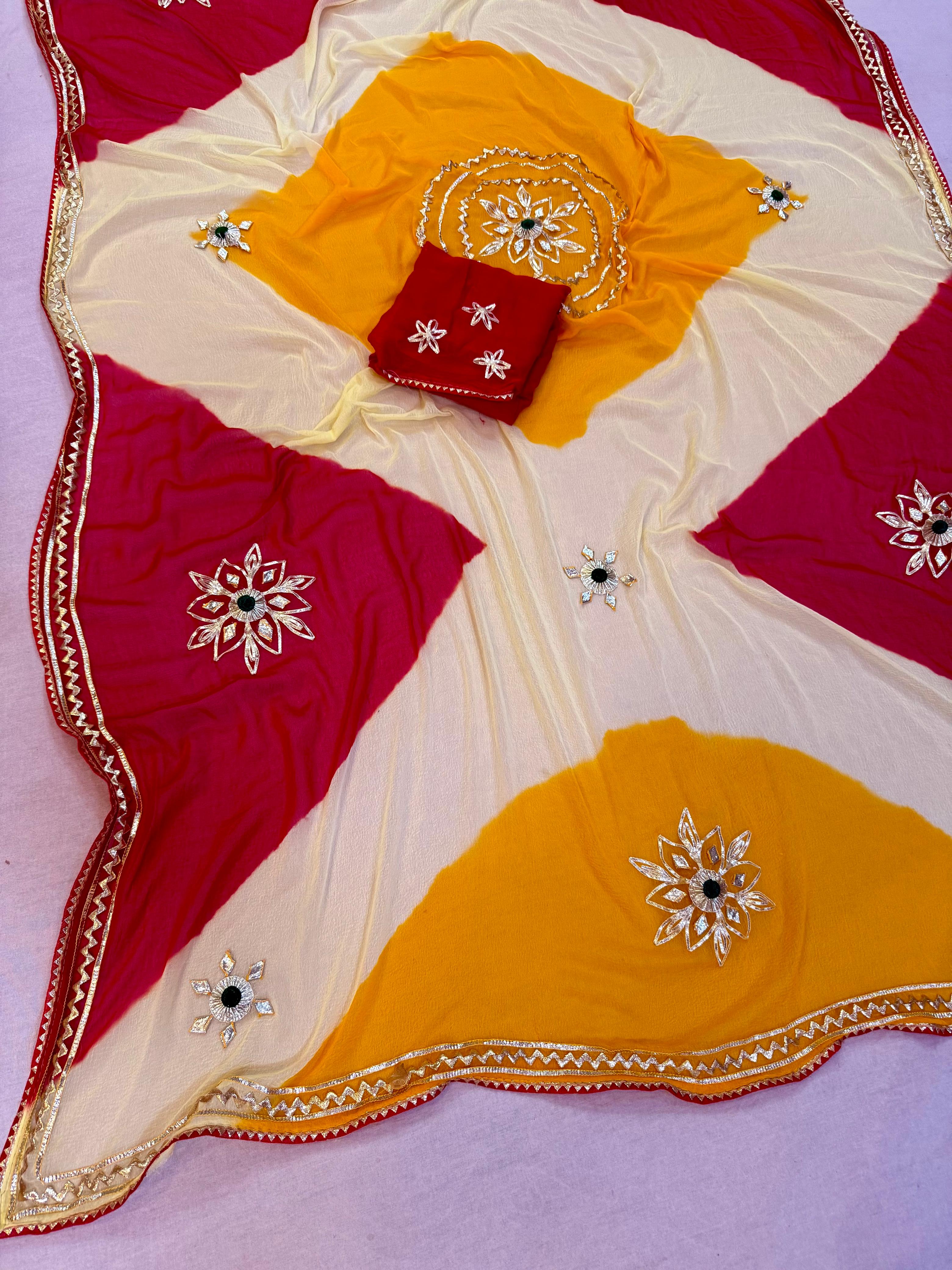 Special Multi Dye Saree With Gotapatti Work