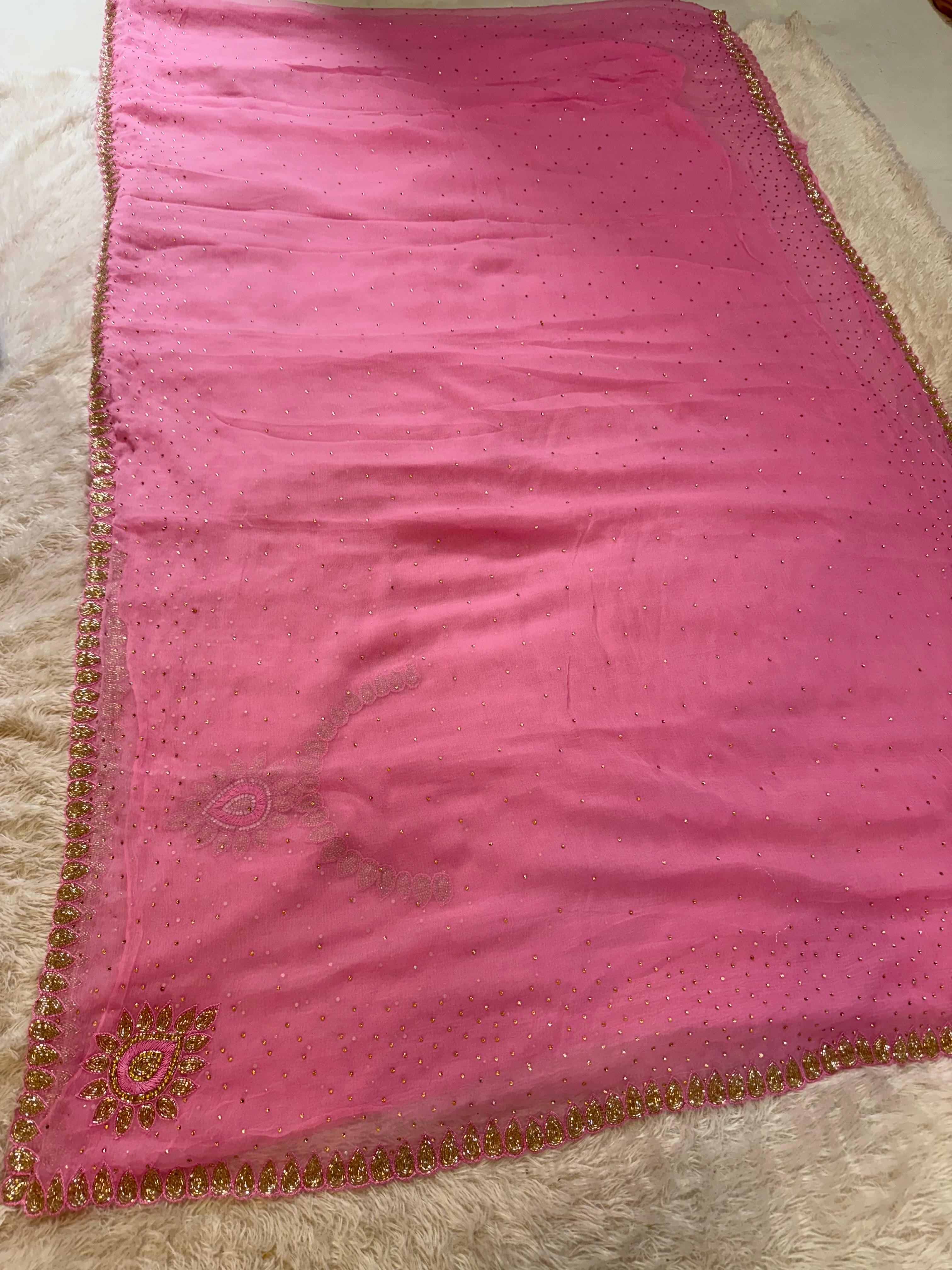 Pure Chiffon Jaipuri Handwork Saree
