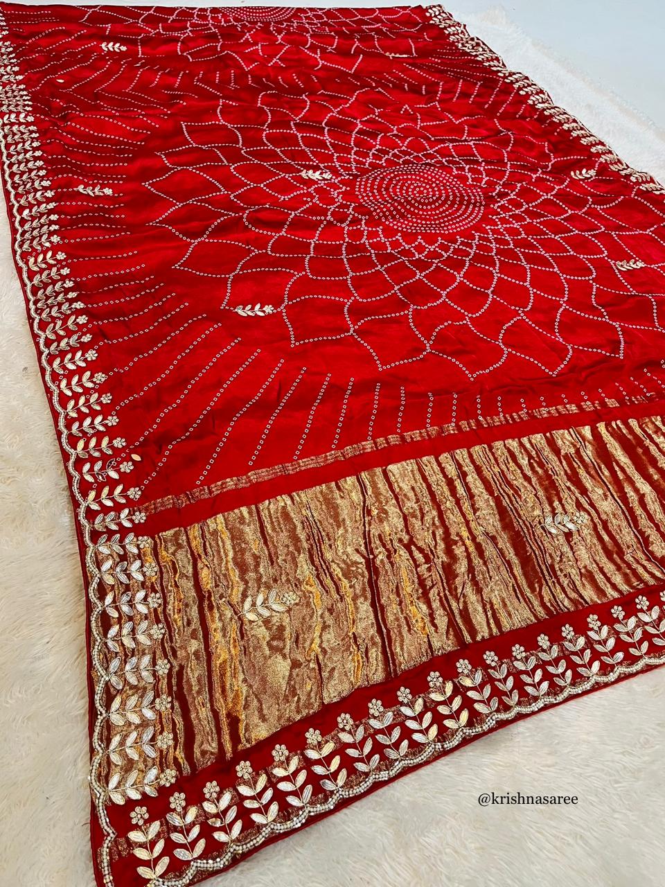 Designer Pure Gajji Silk Saree With Gottapati x Handwork