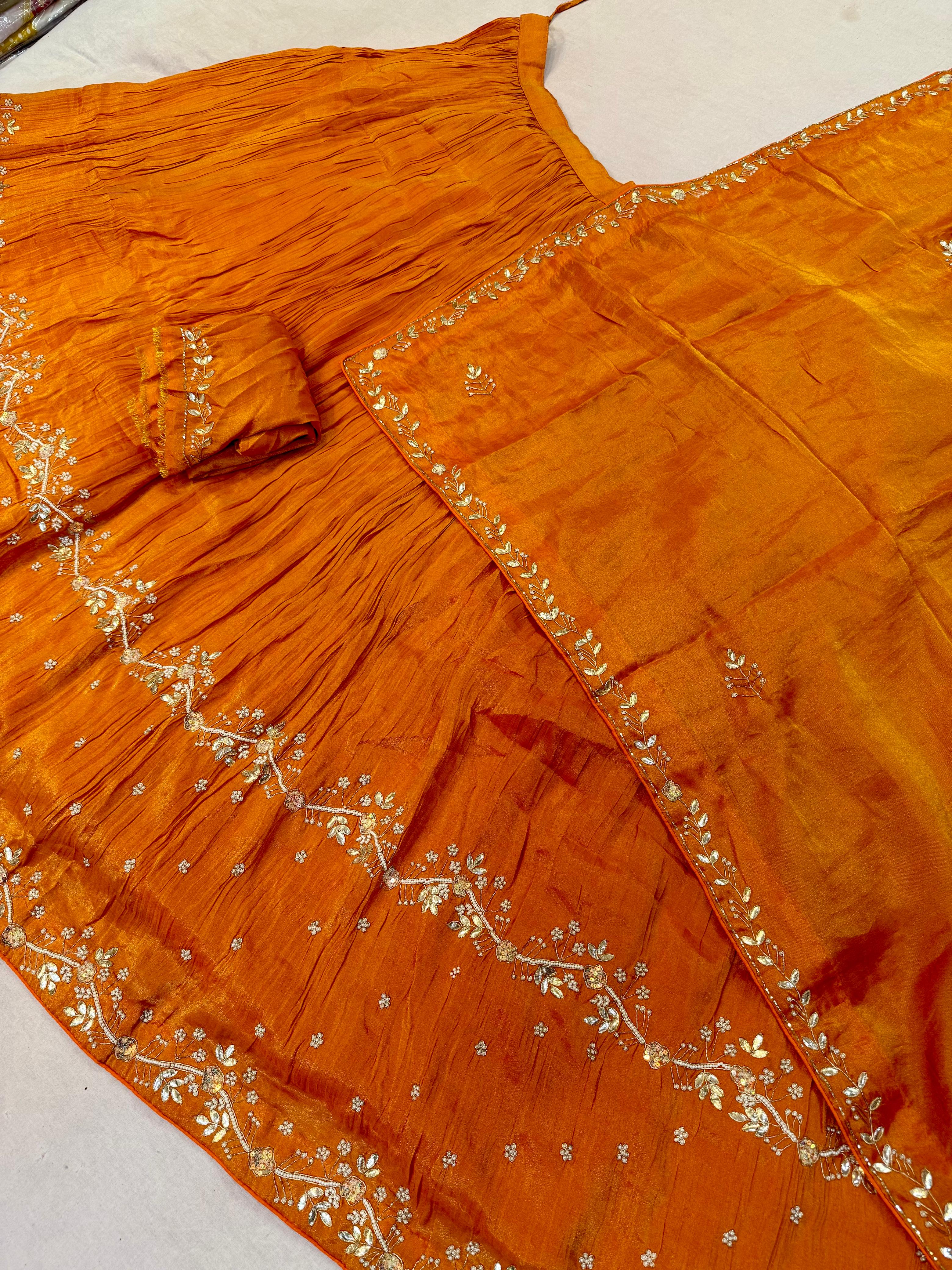Royal Orange Lehenga with Designer Floral Border