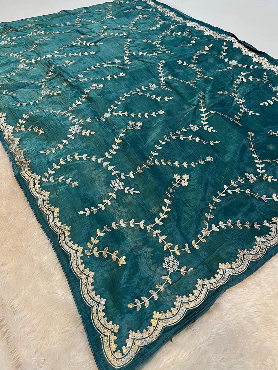 Designer Tissue Crush Saree With Work