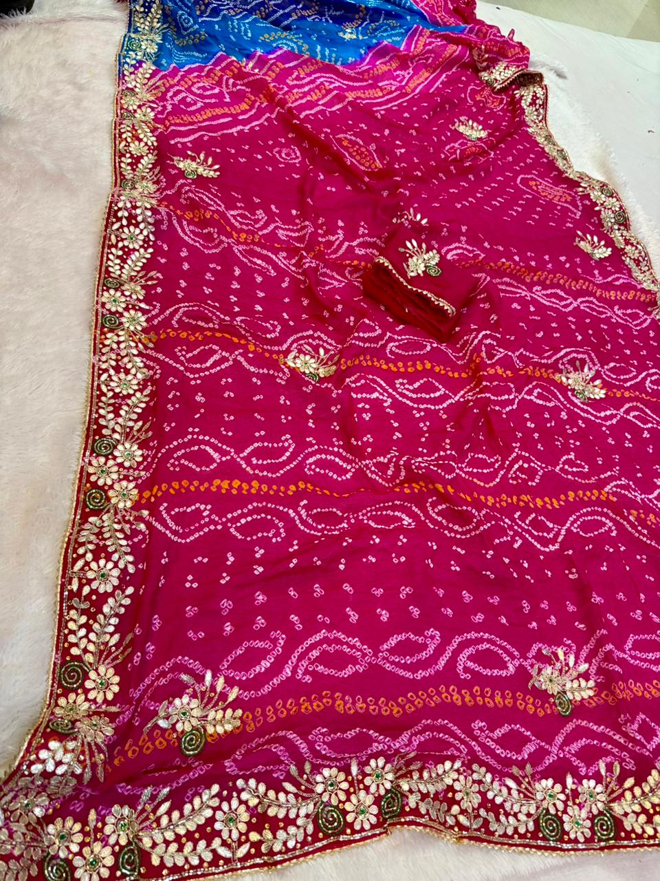 Beautiful Pure Ojaria Bandhai Saree With Gottapatti X Handwork