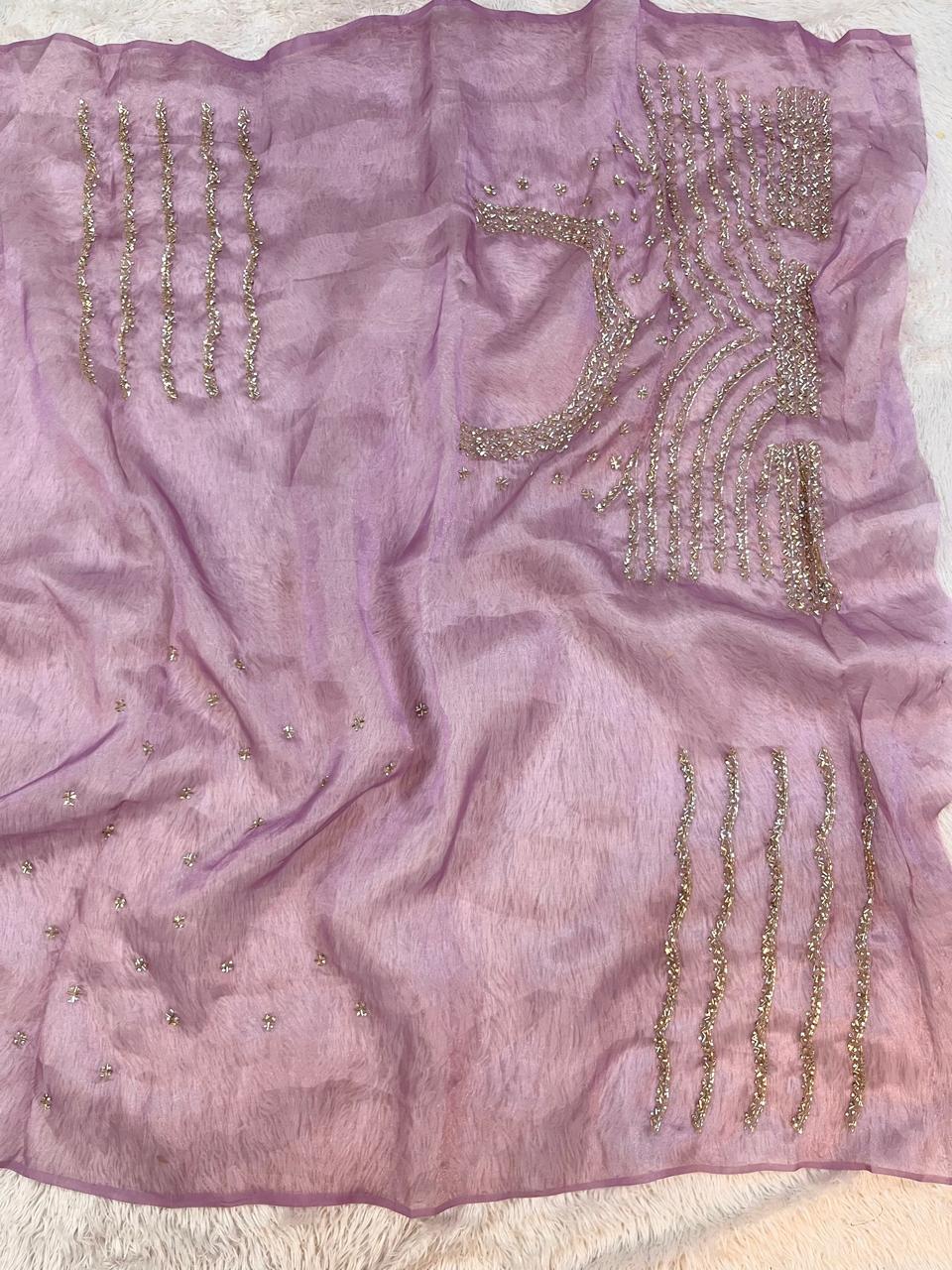Beautiful Tissue Saree With Handwork