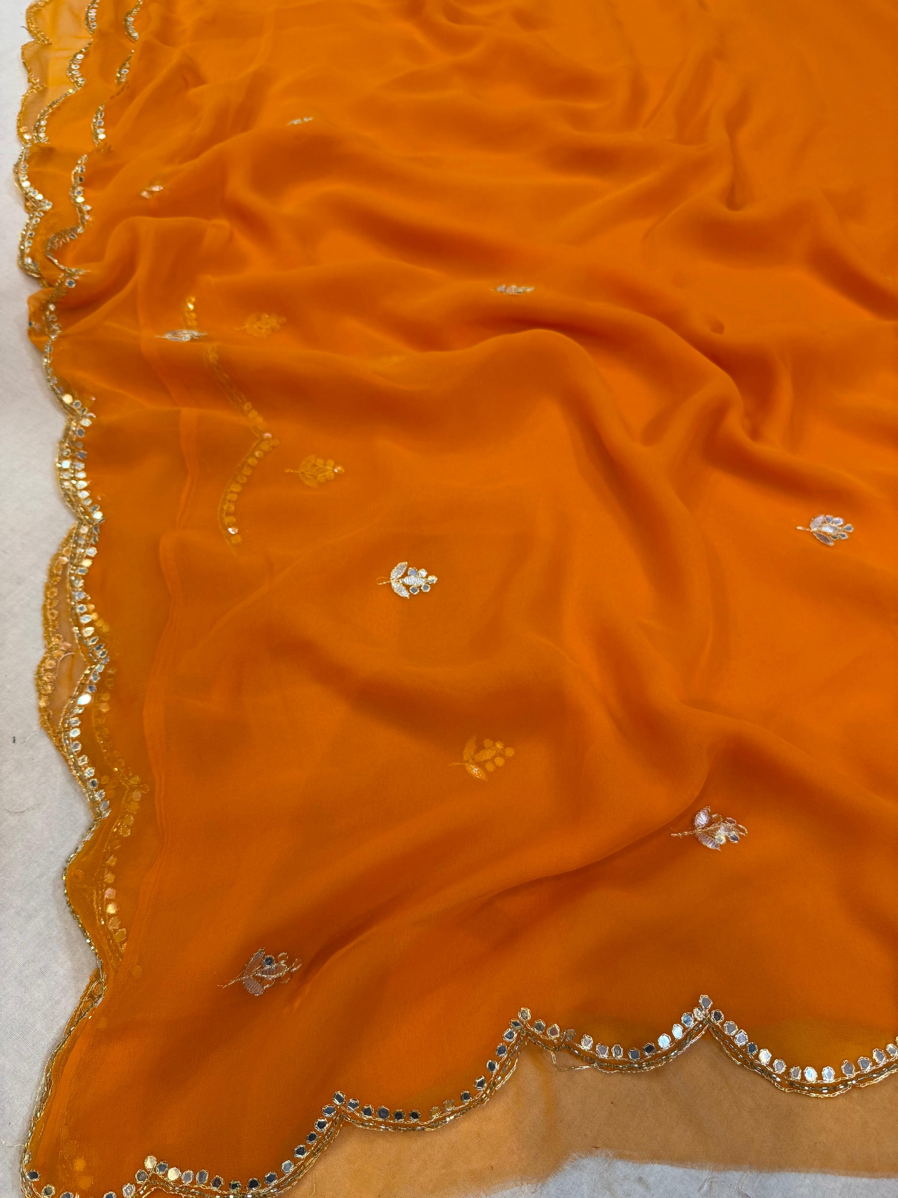 Beautiful Royal Georgatte Saree With Handwork