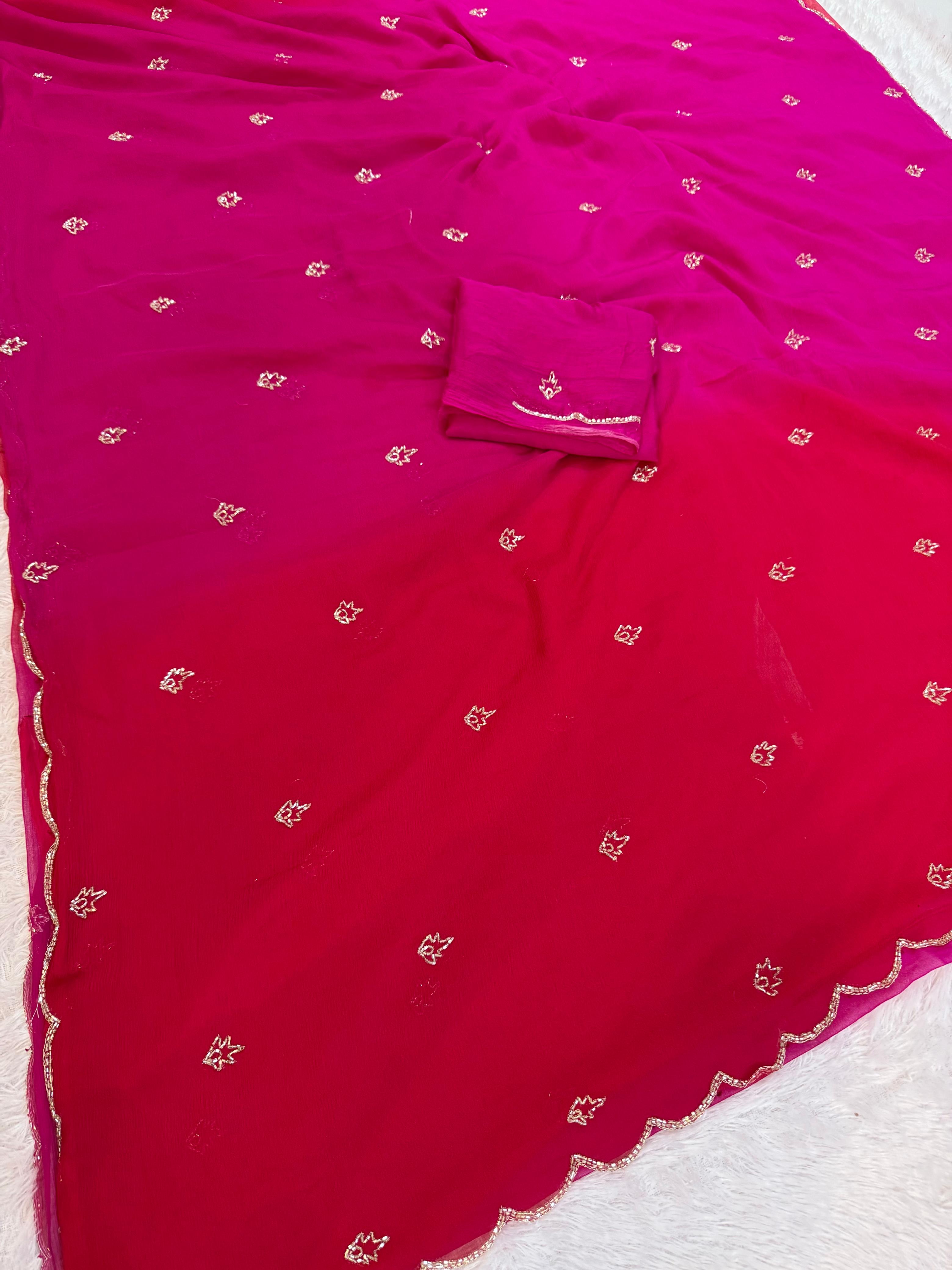 Beautiful Semi Chiffon Saree With Handwork