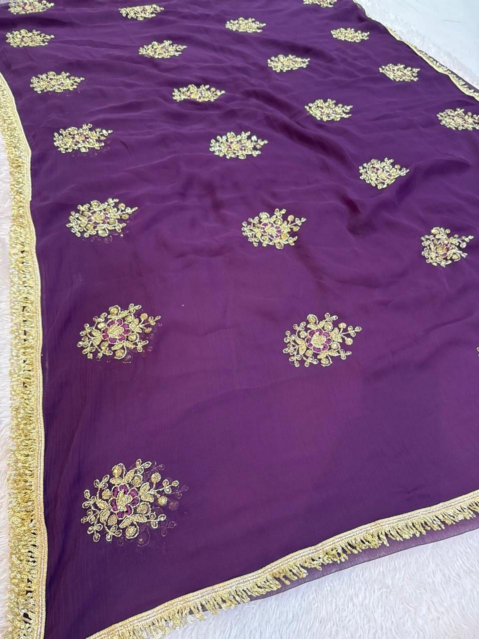 Beautiful Wari Chiffon Saree With Handwork