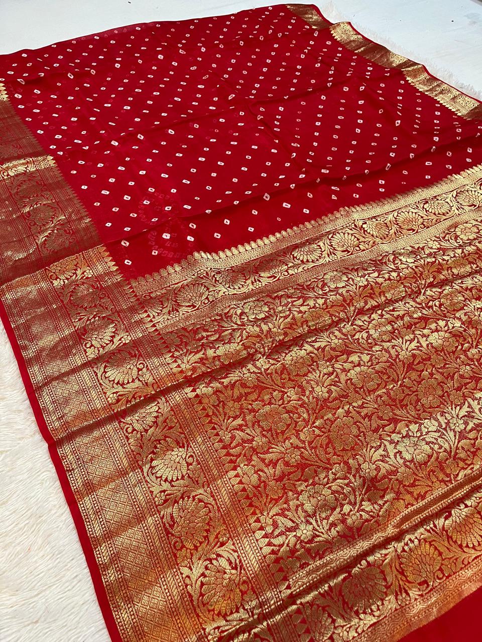 Tapeta Silk Hand Bandhej Saree With Weaving Work