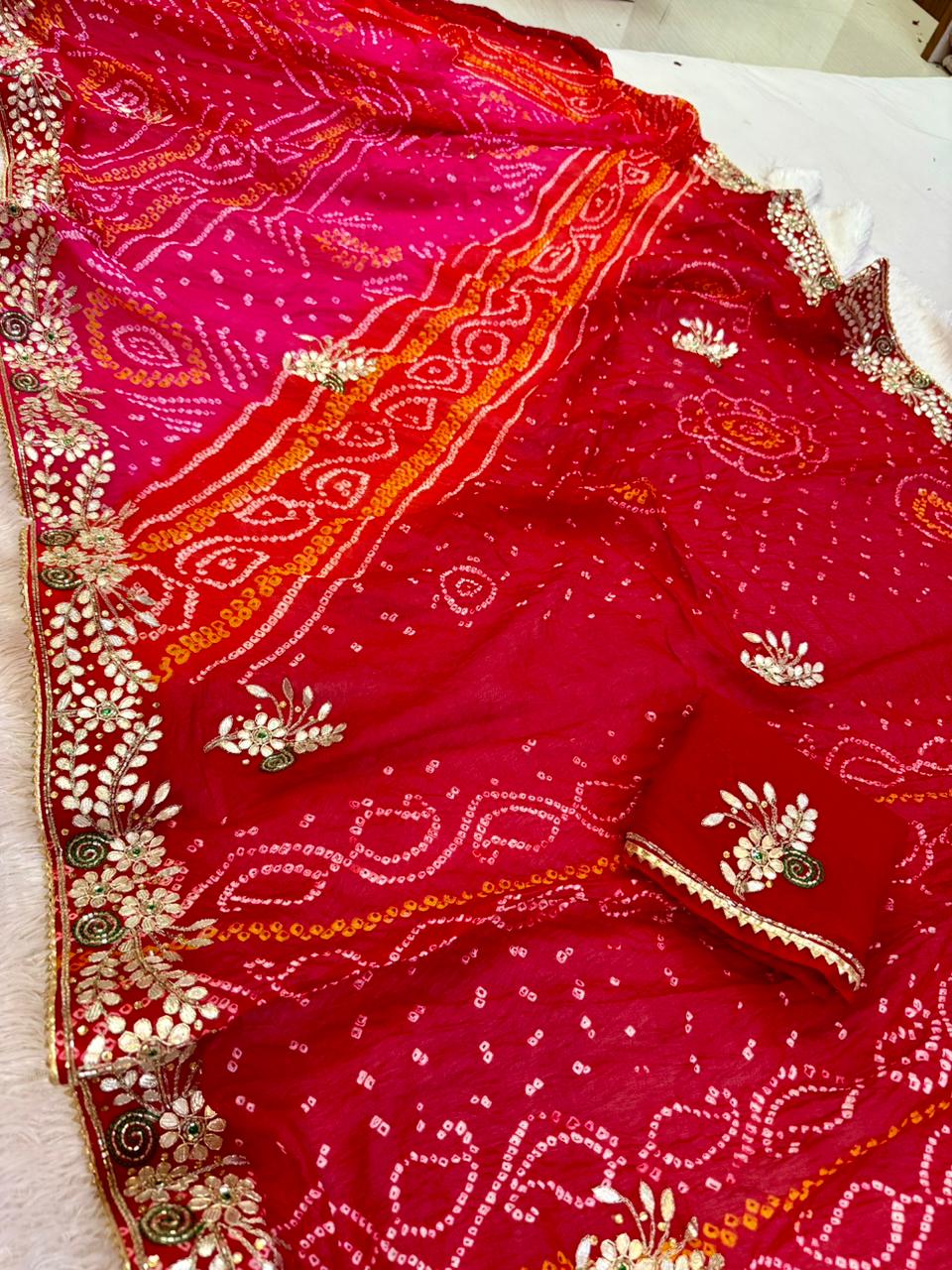Beautiful Pure Ojaria Bandhai Saree With Gottapatti X Handwork