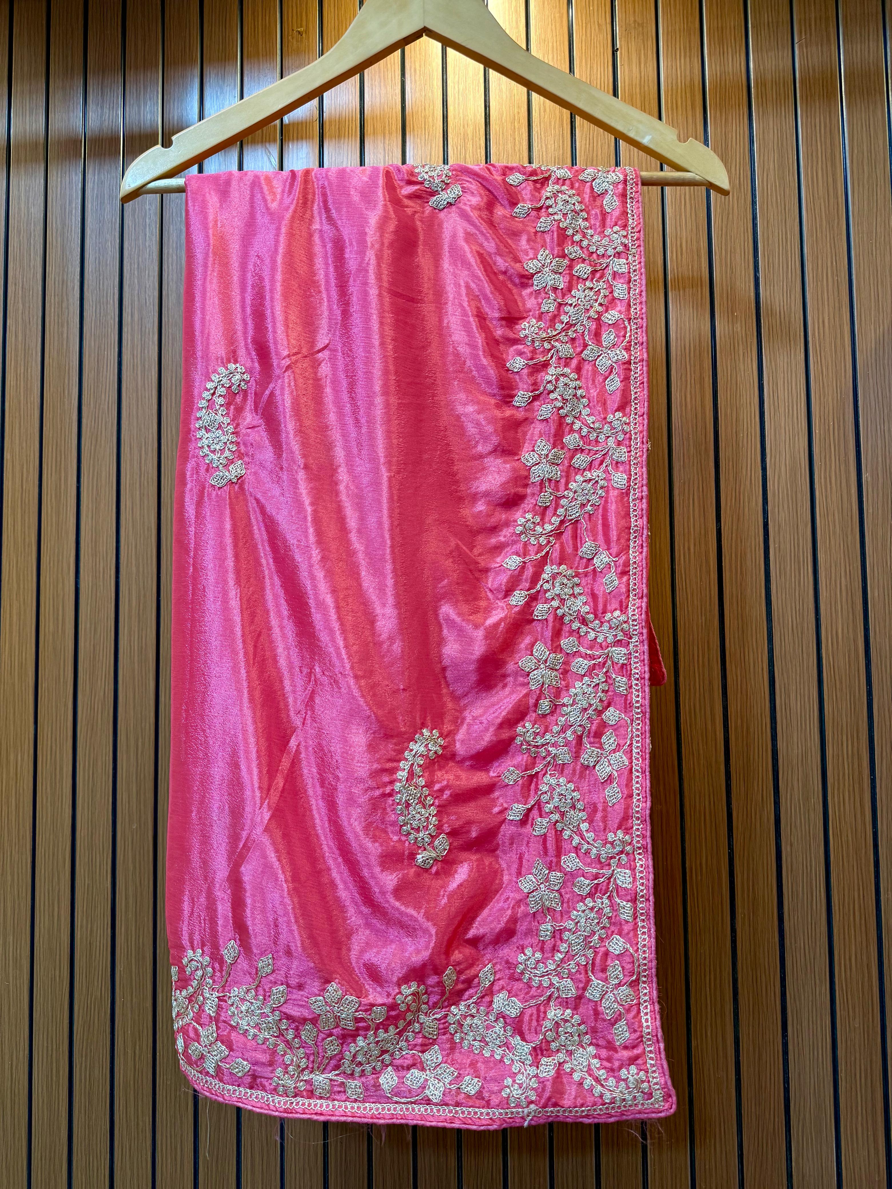 Designer Semi Chinon Saree With Handwork