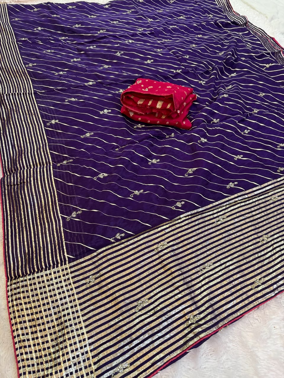 Latest H O Silk  Lahariya Saree With Handwork