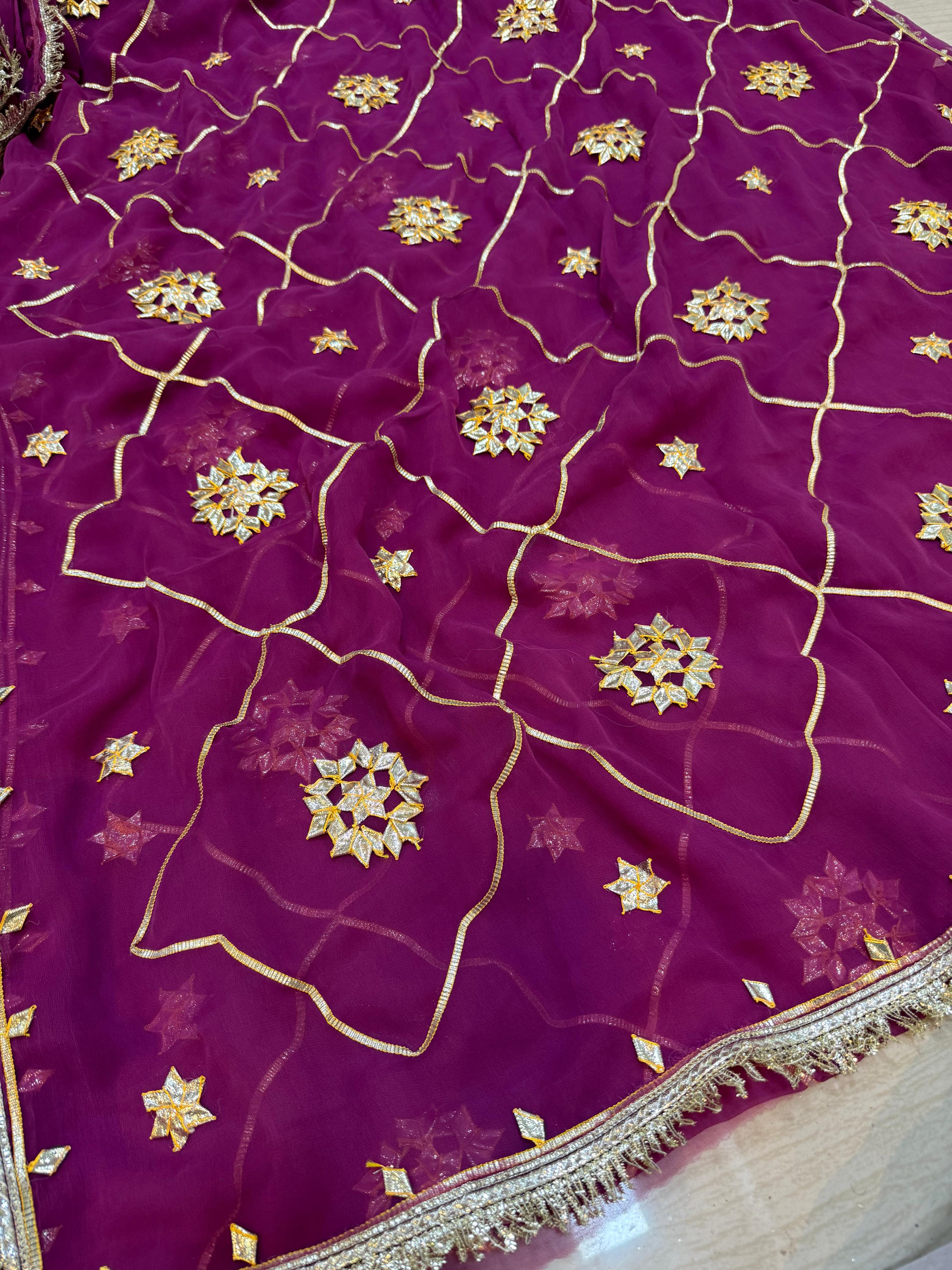 Beautiful Weightless Georgatte Saree With Gottapatti Work
