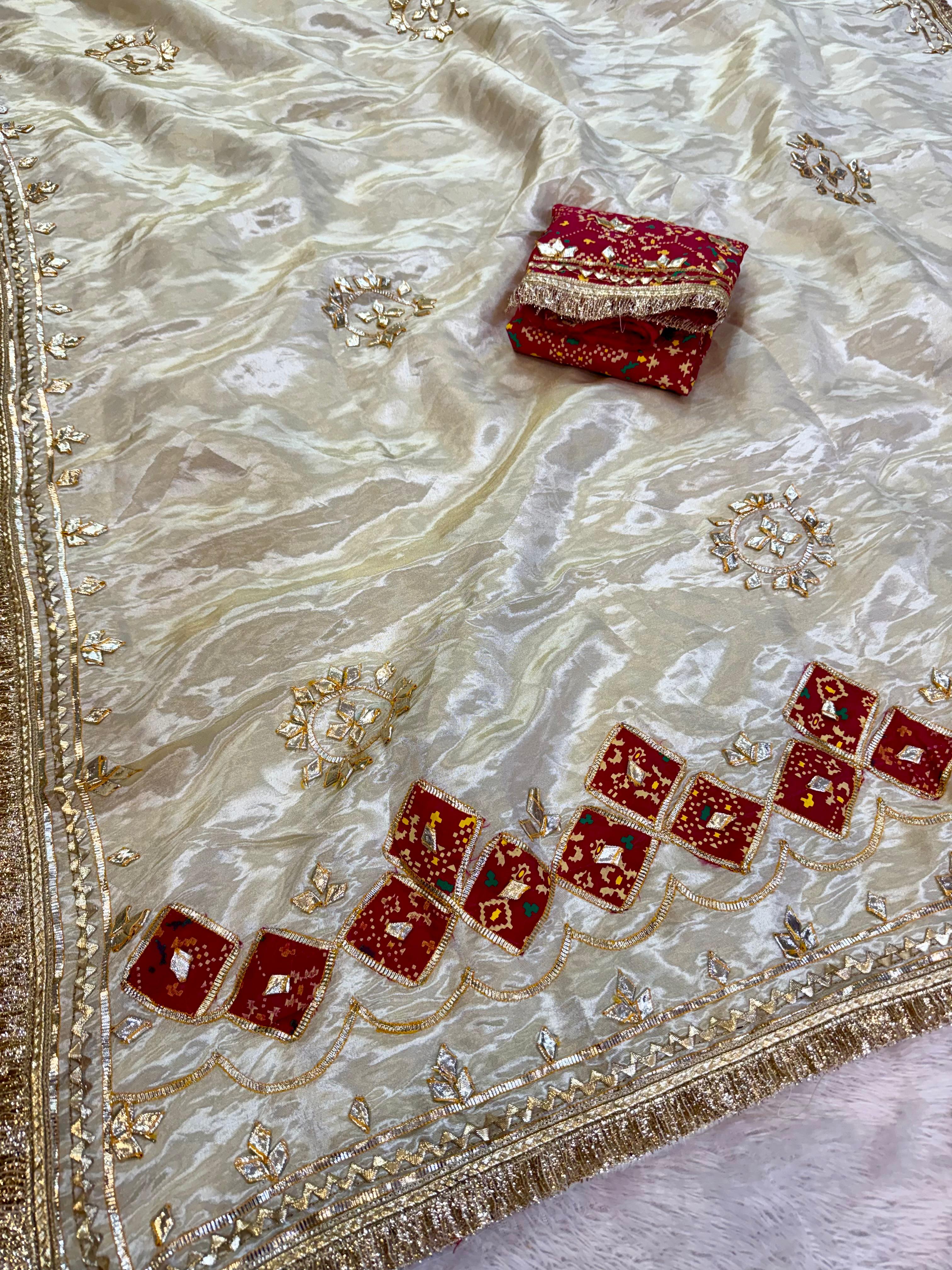 Traditional Tissue Cosmos Saree With Gottapatti Work
