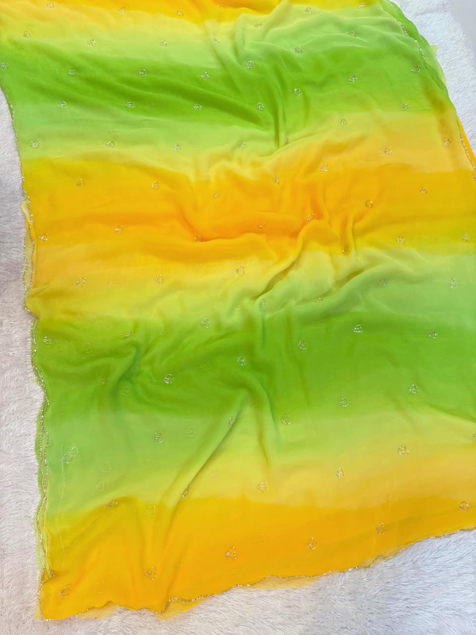 Designer Semi Chiffon Multi Colour Saree with Gold Butti Work
