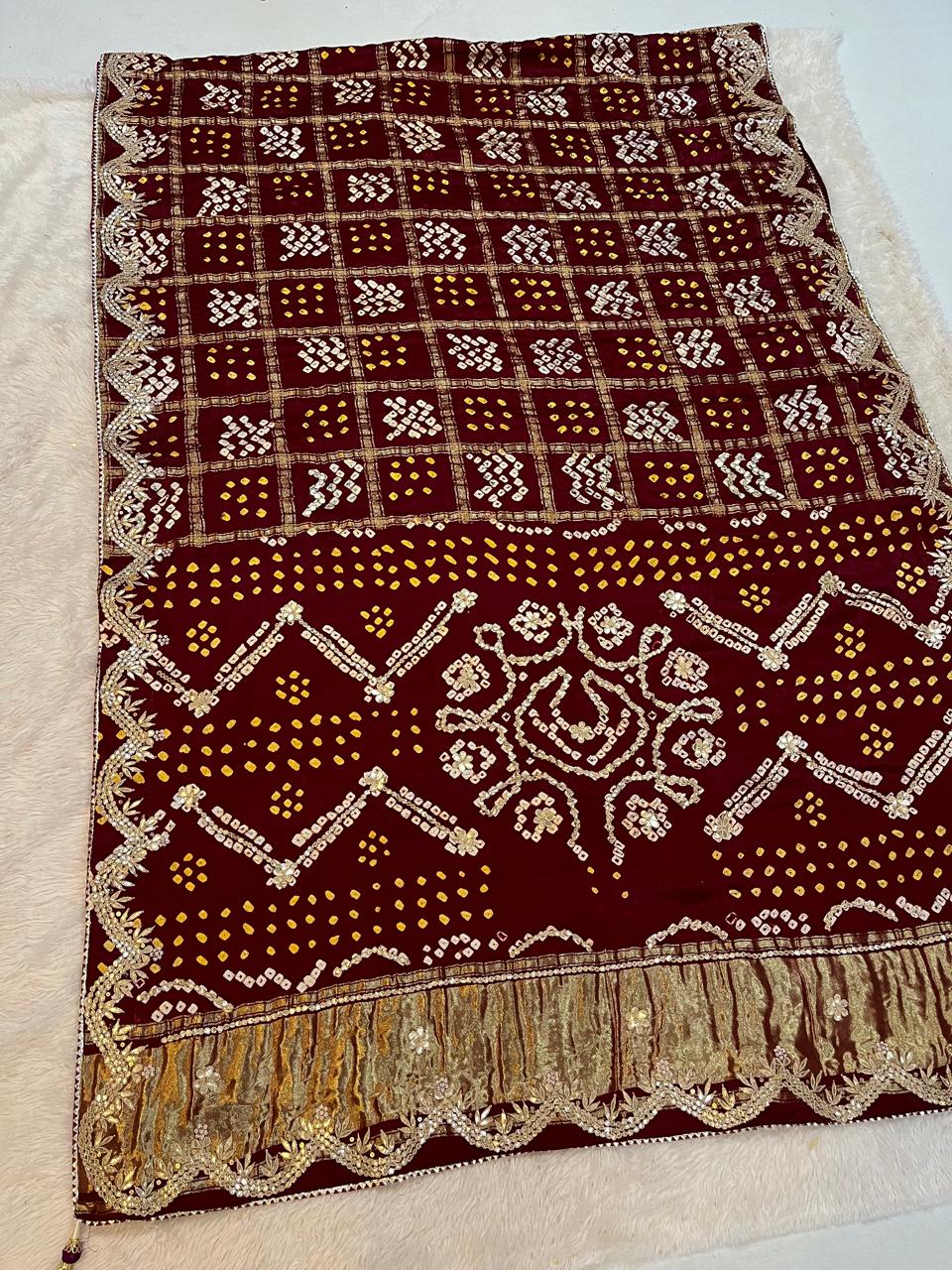 Traditional Modal Silk Saree With Hand Bandhani X Gotta Pati Work