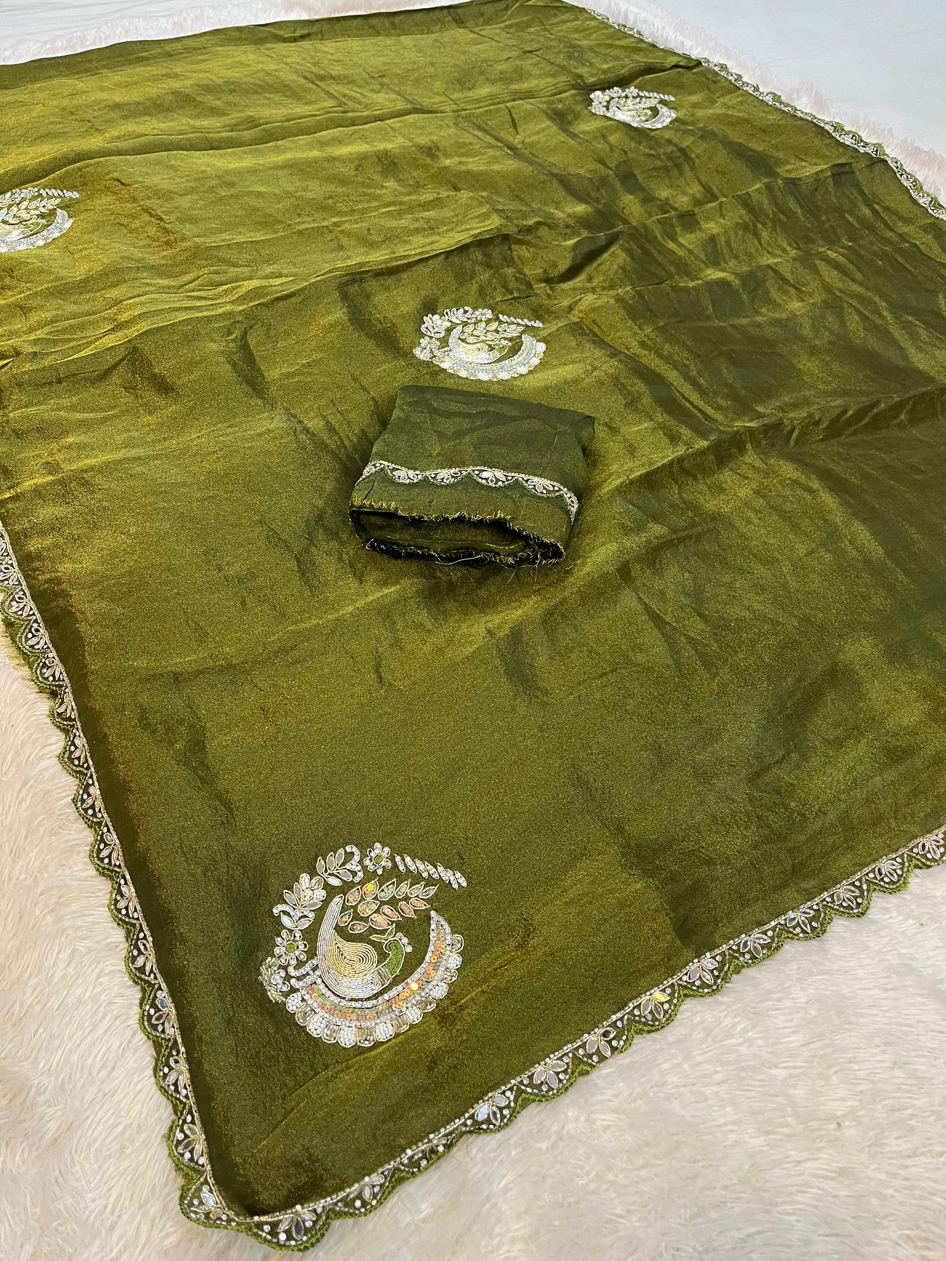 Beautiful Cosmos Febric Saree With Handwork