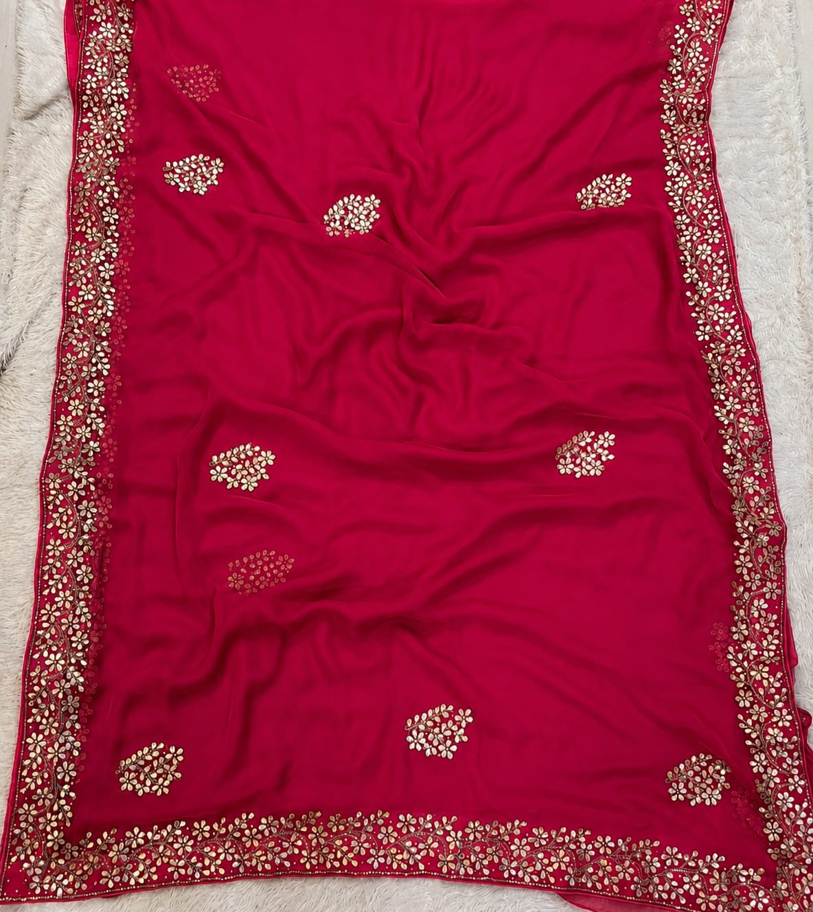 Beautiful Pure Chiffon Saree With Handwork