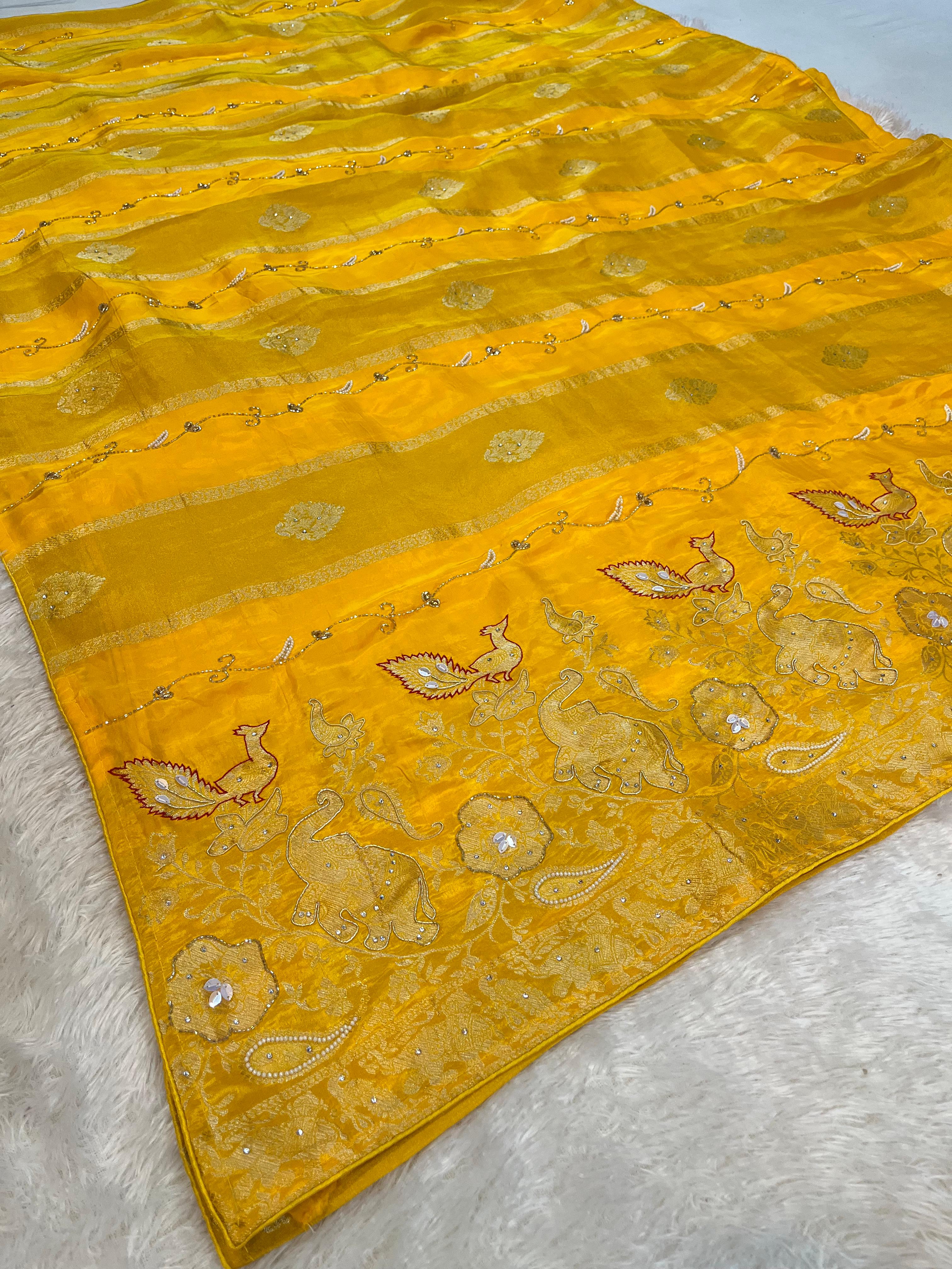 Designer H O Silk  Saree With Handwork