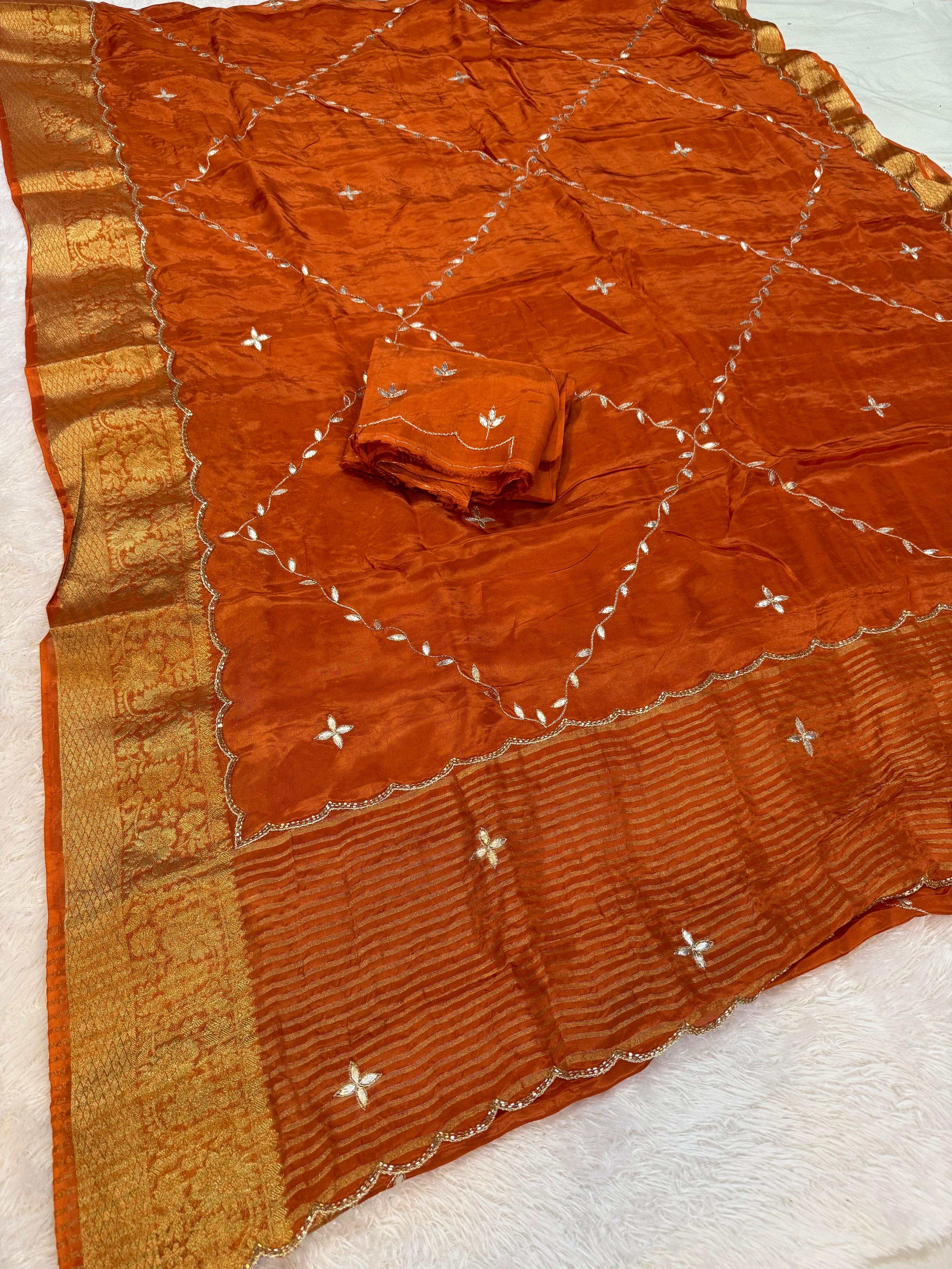 Beautiful H O Silk Saree With Kasab x Gottapatti Work