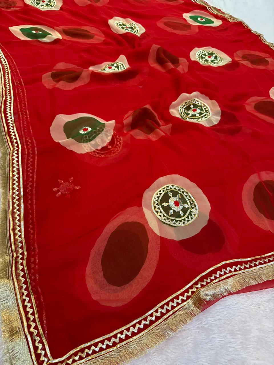 Beautiful Royal Georgatte Saree With Gotapatti Work