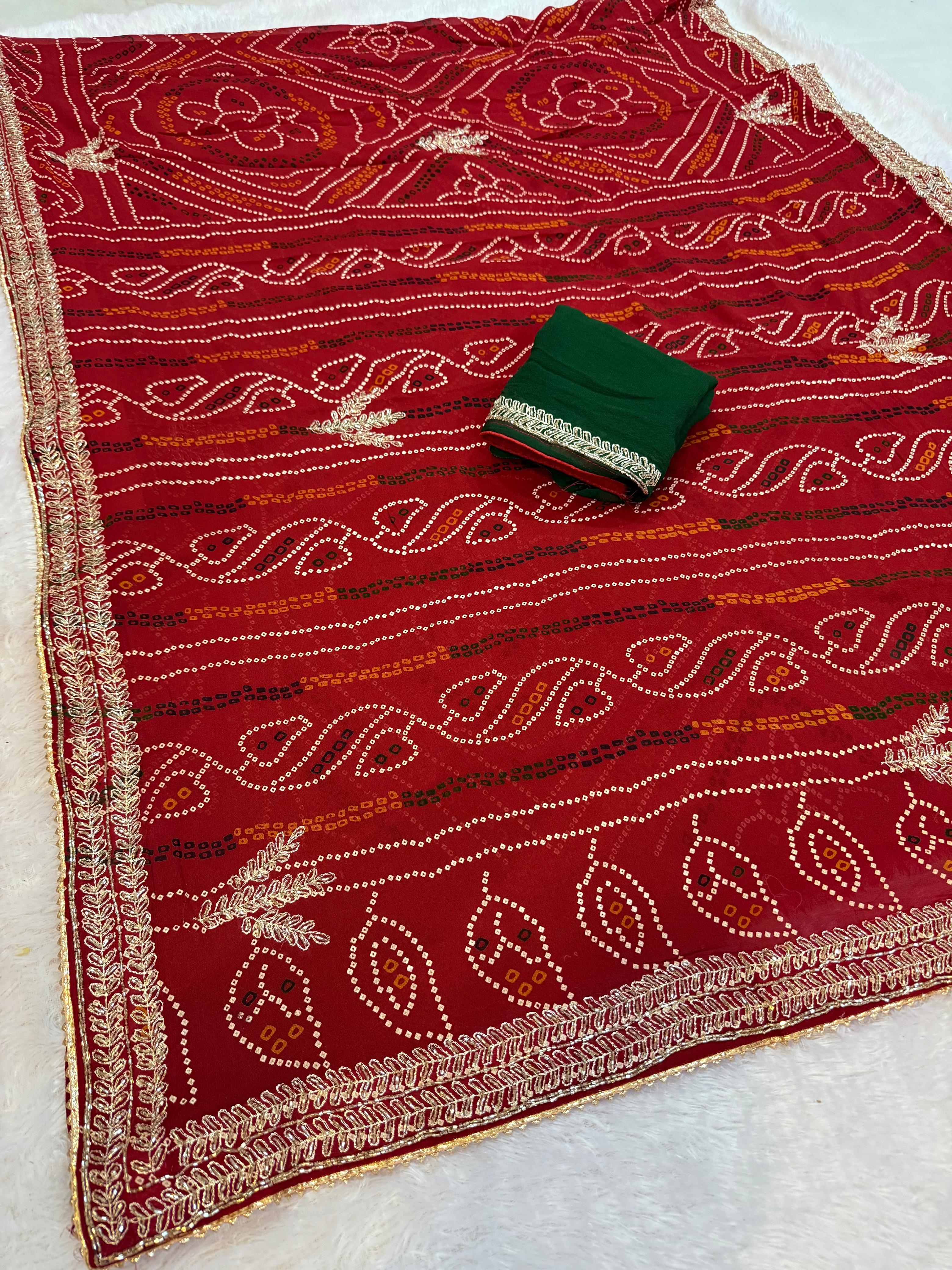 Traditional Pure Viscose Georgatte Saree With Handwork