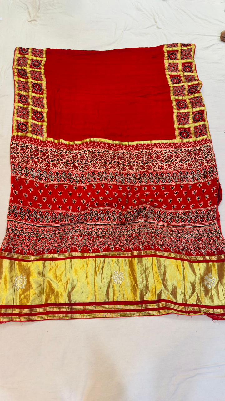 Designer Ajrak Saree With Handwork