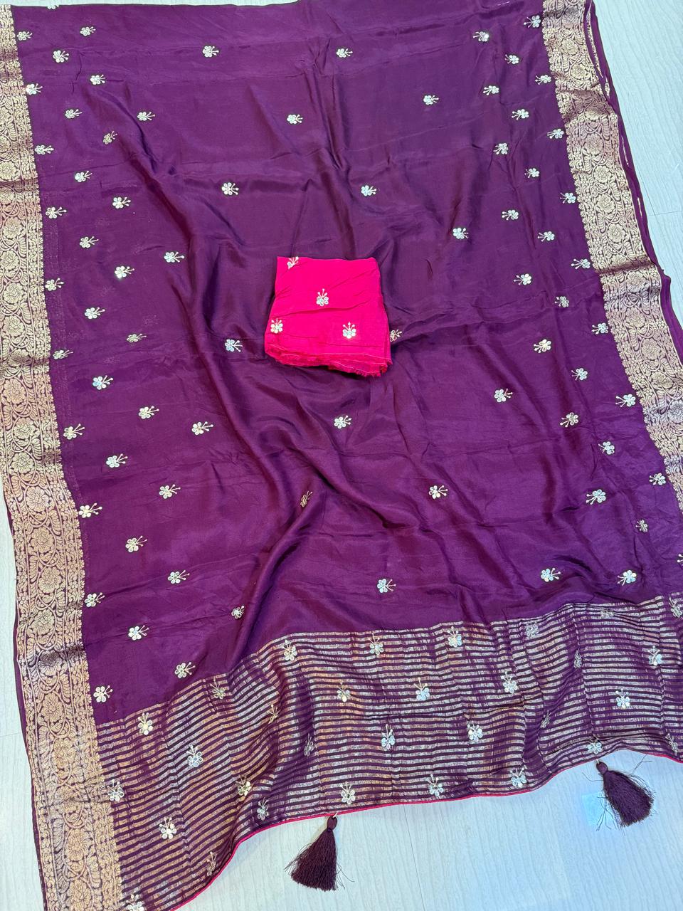 Latest Nylon Dolla Silk Saree With Handwork