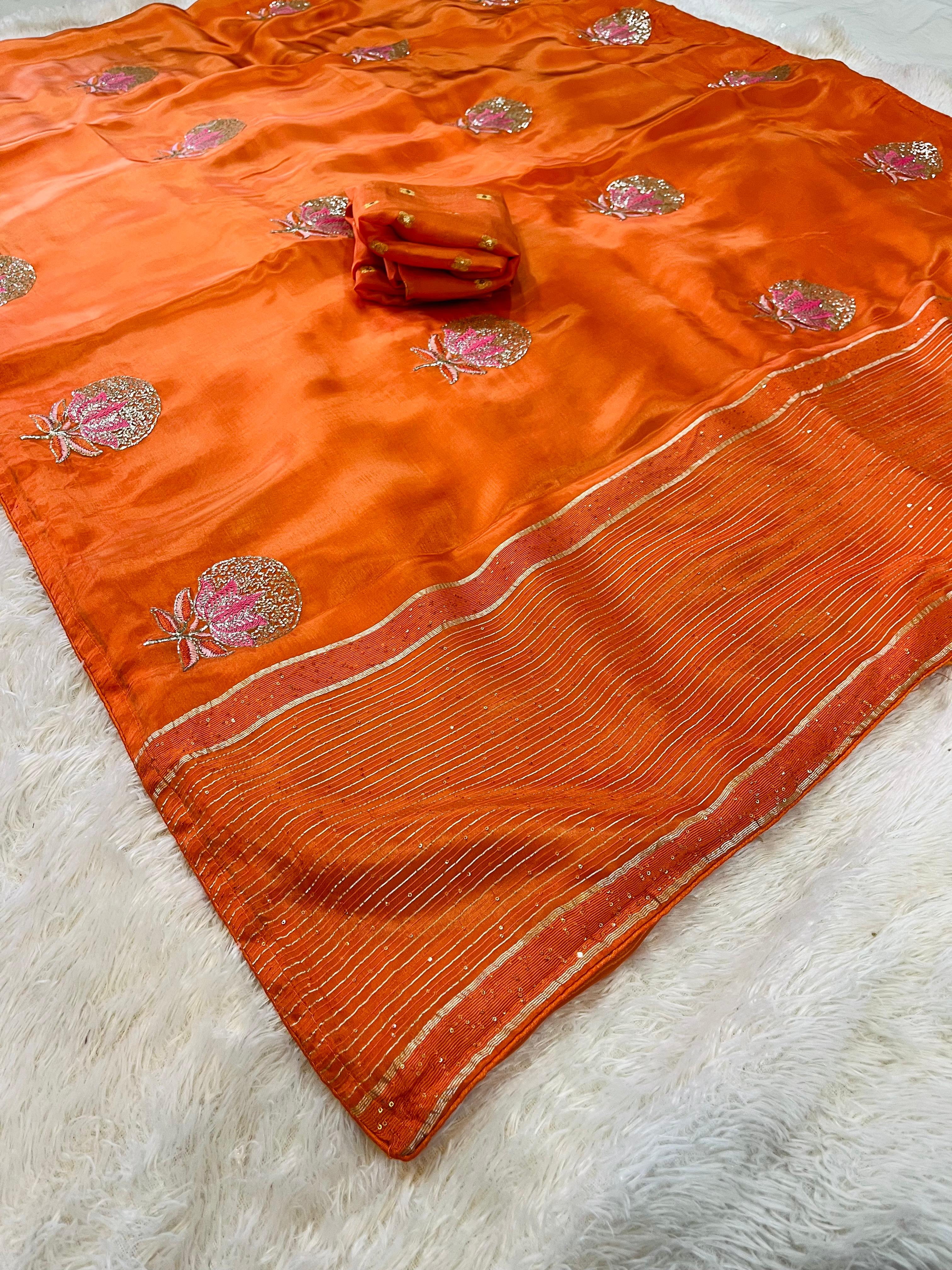 Beautiful H O Silk Saree With Handwork