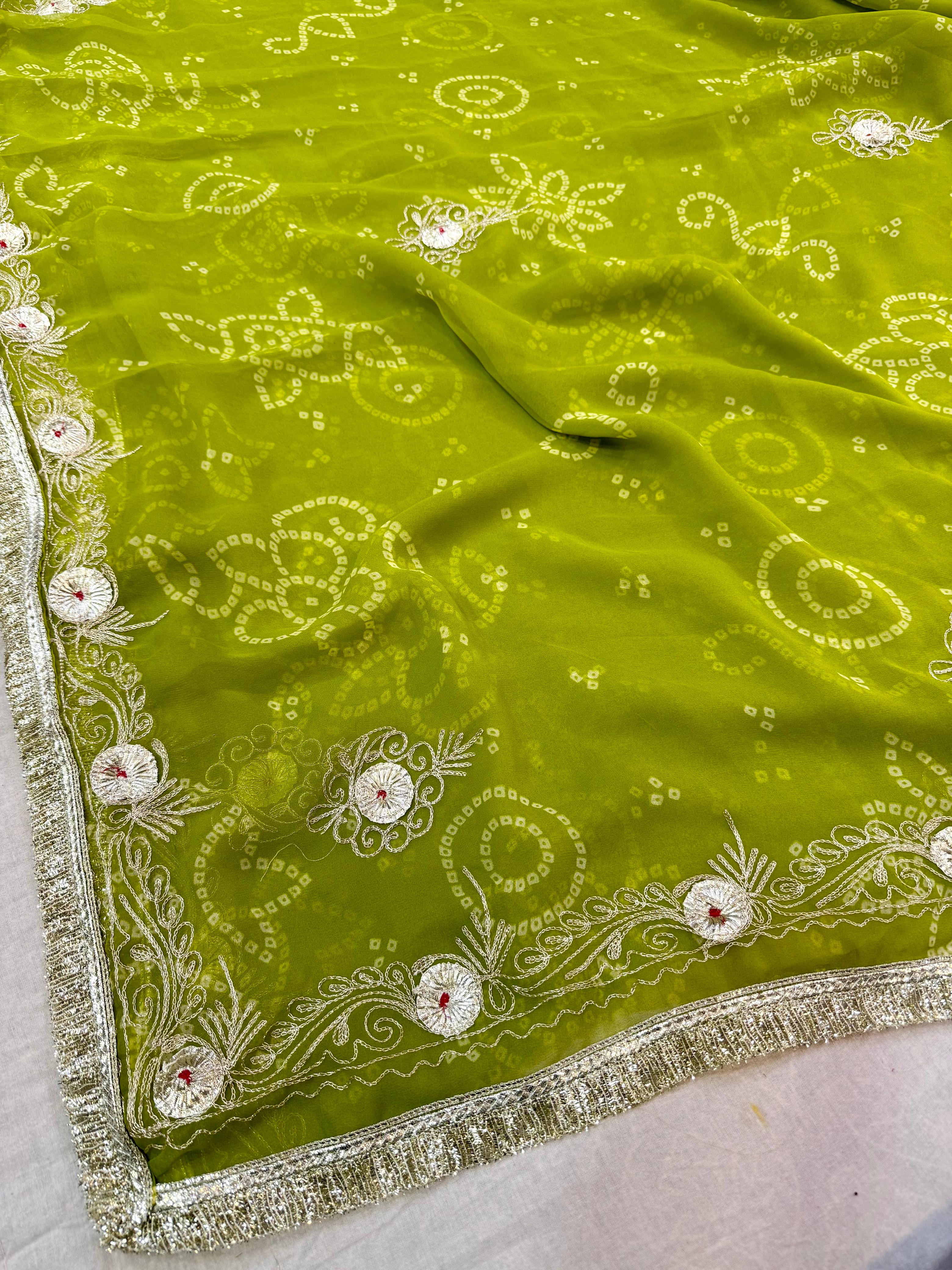 Beautiful Georgatte Saree With Gottapatti Work