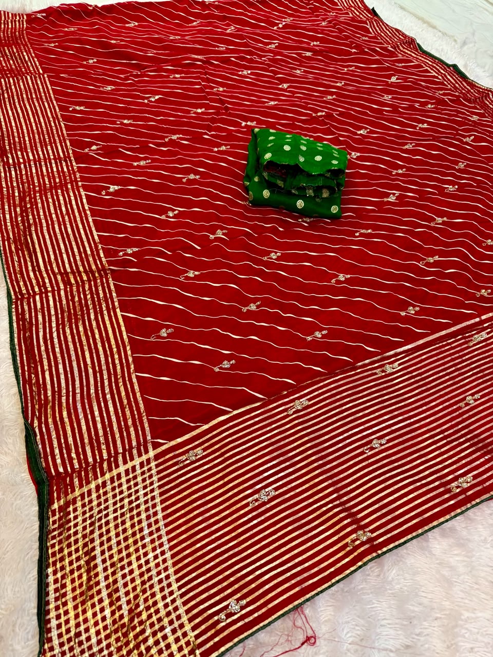 Latest H O Silk  Lahariya Saree With Handwork