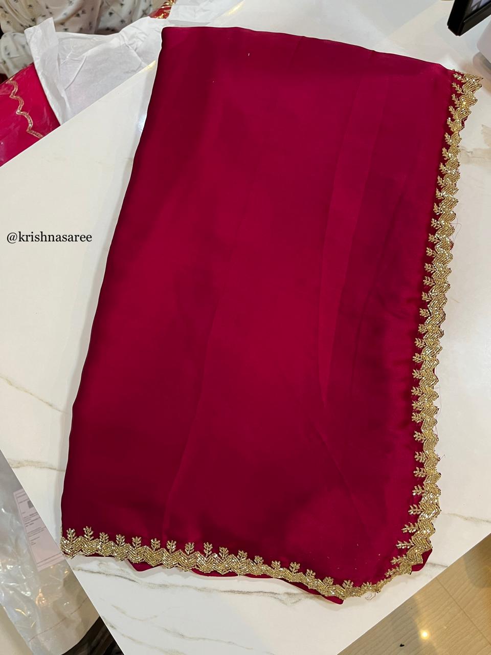 Beautiful Satin Silk Saree With Handwork