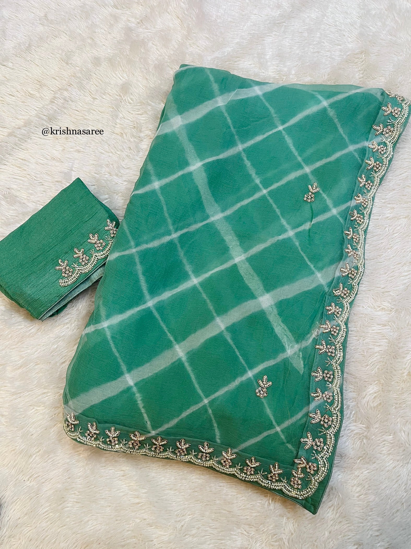 Beautiful Pure Chiffon Lahariya Saree With Handwork