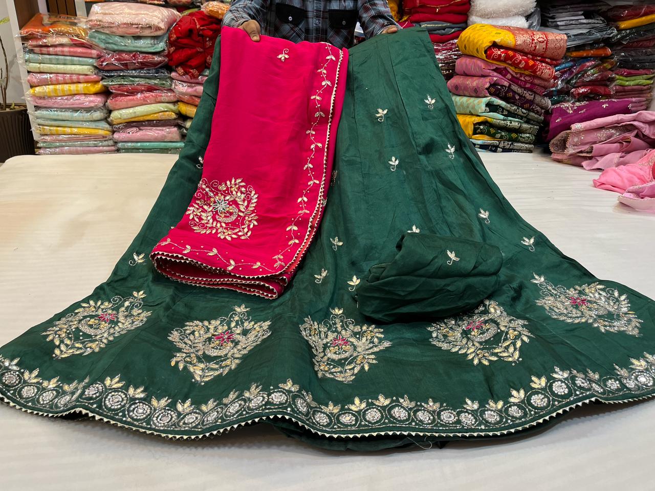 Upada Silk Fabric Lanaga With Handwork X D Chinon Dupatta