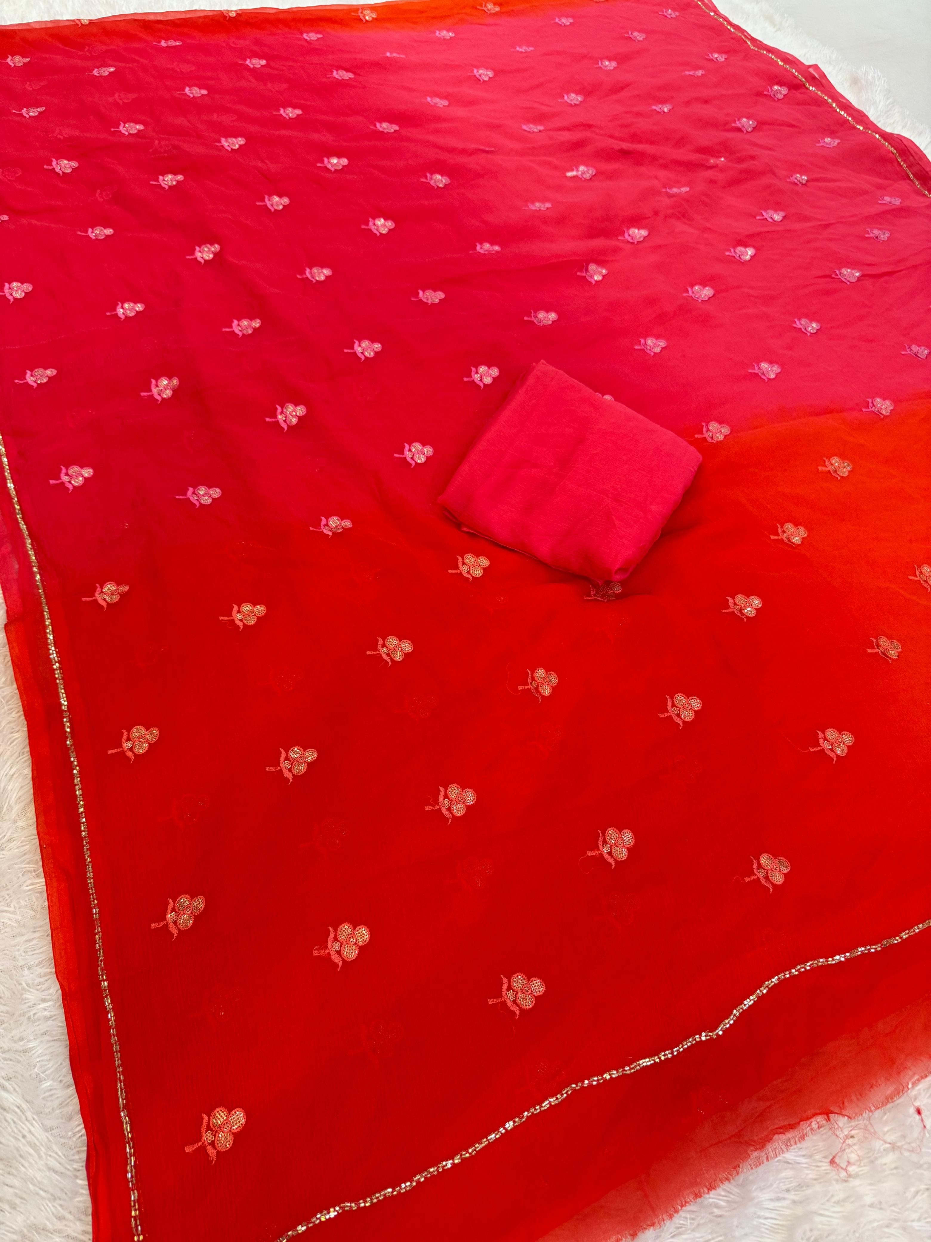 Designer Semi Chiffon Multi Dye Saree With Handwork