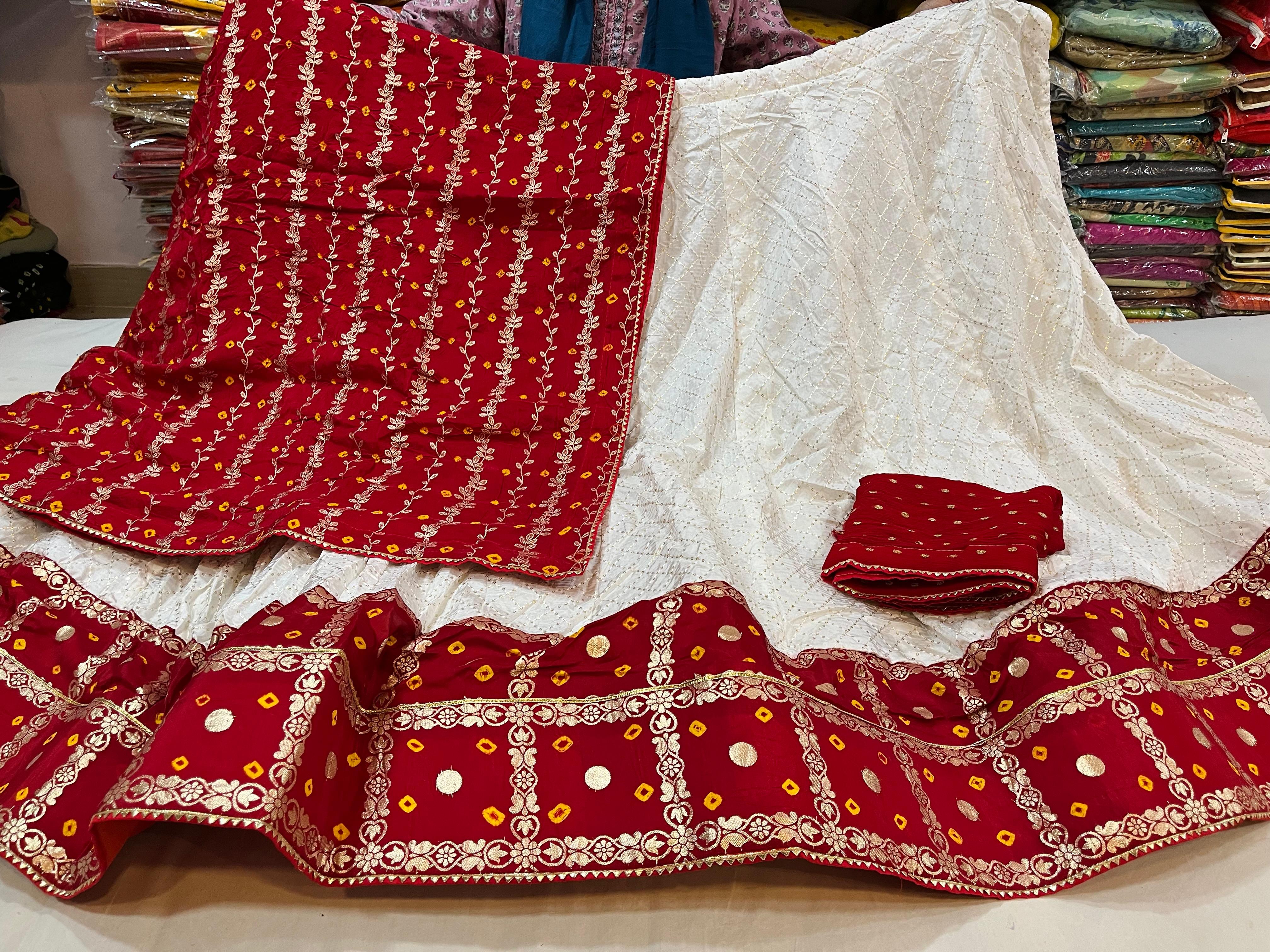 Traditional Gharchola Bandhani Lehenga With Sequence X Weaving Work
