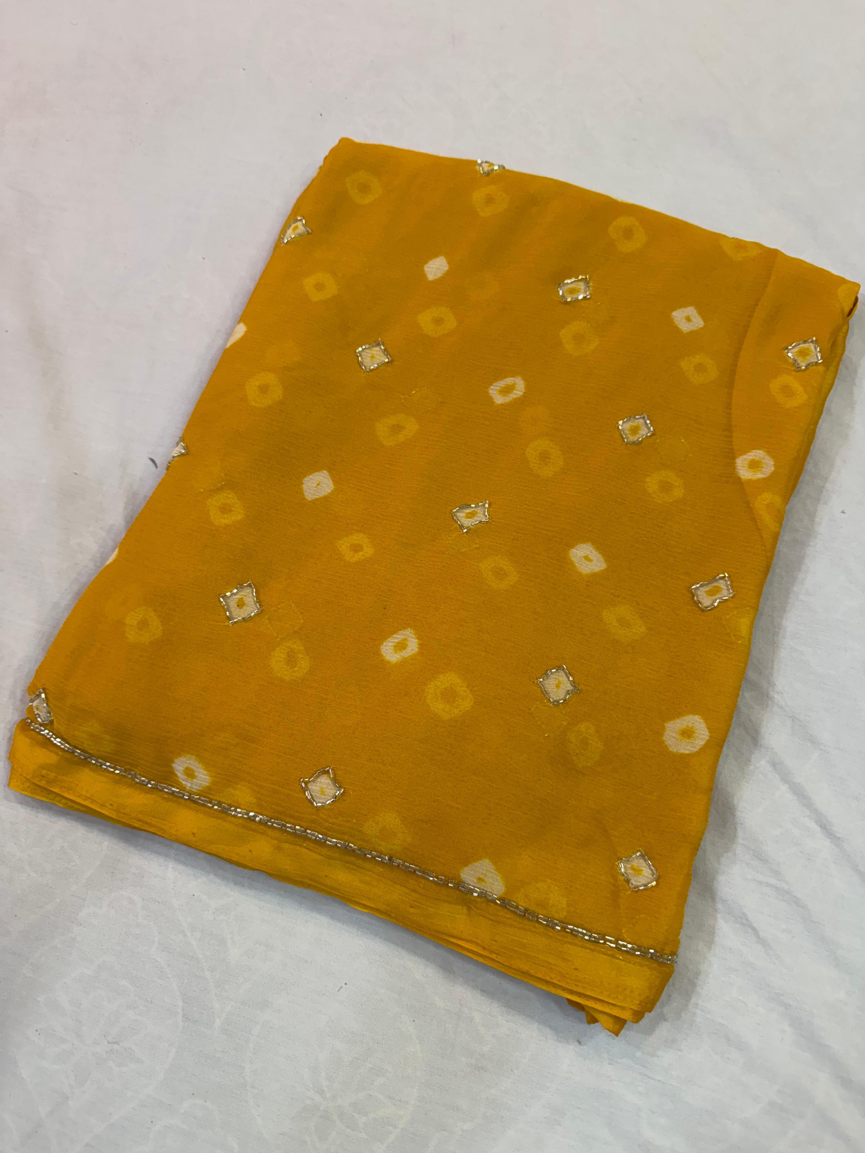 Beautiful Semi Chiffon Saree With Handwork