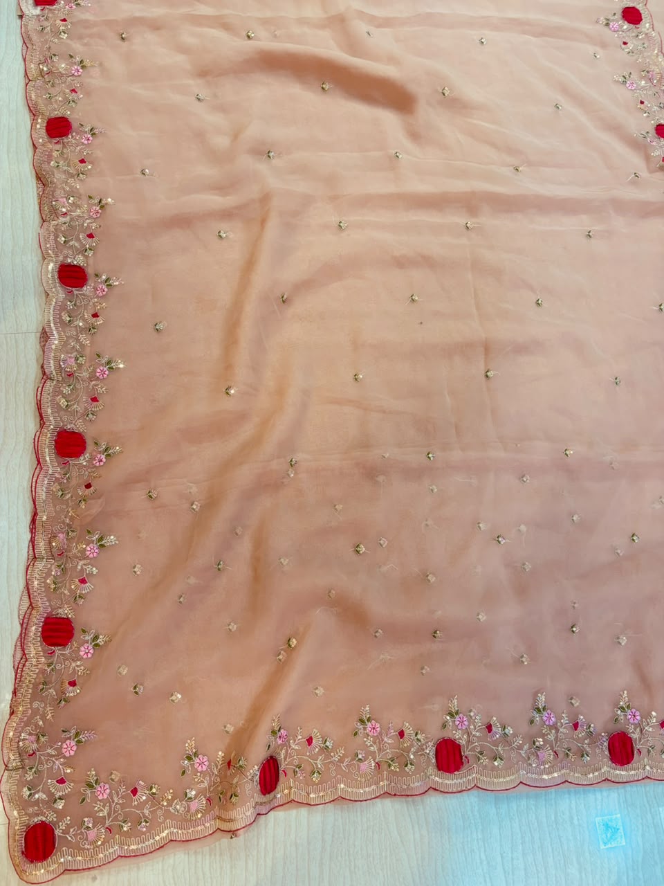 Premium Glass Tissue Saree With Handwork