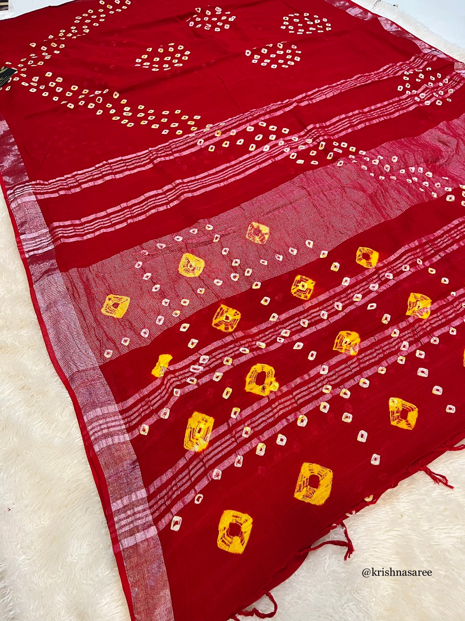 Linan Cotton Saree Hand Bandhej Jaipuri Design
