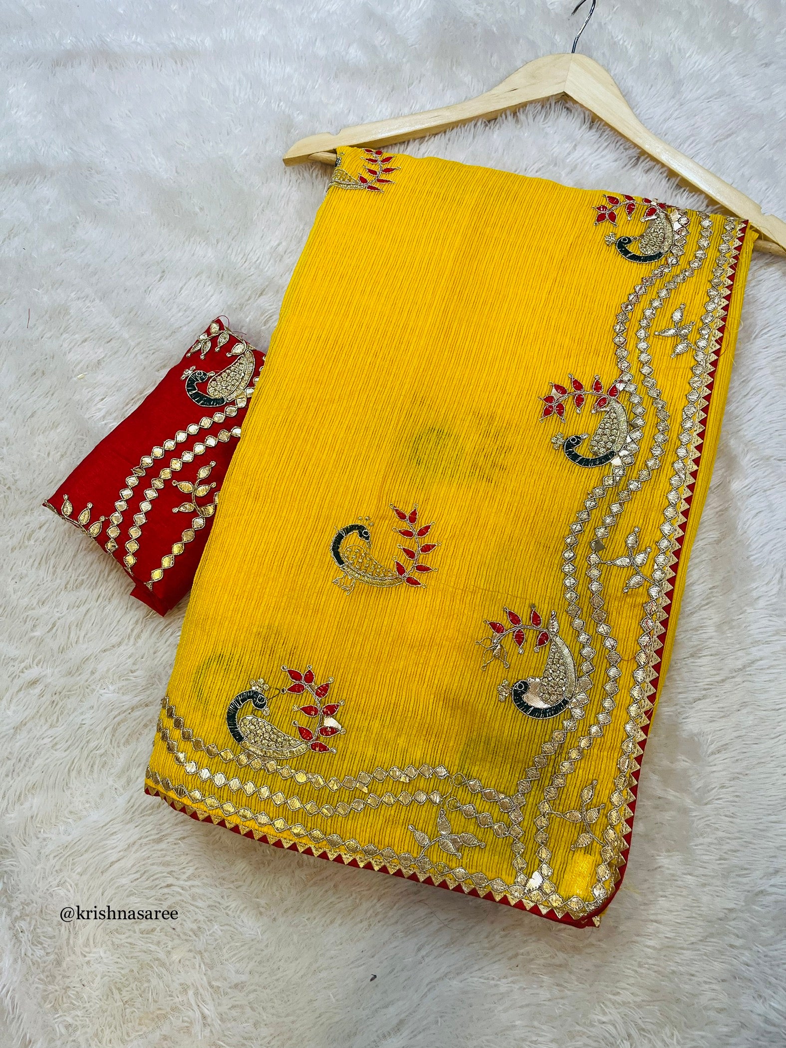 Kota Doria Saree With Paper Gotta Pati Work