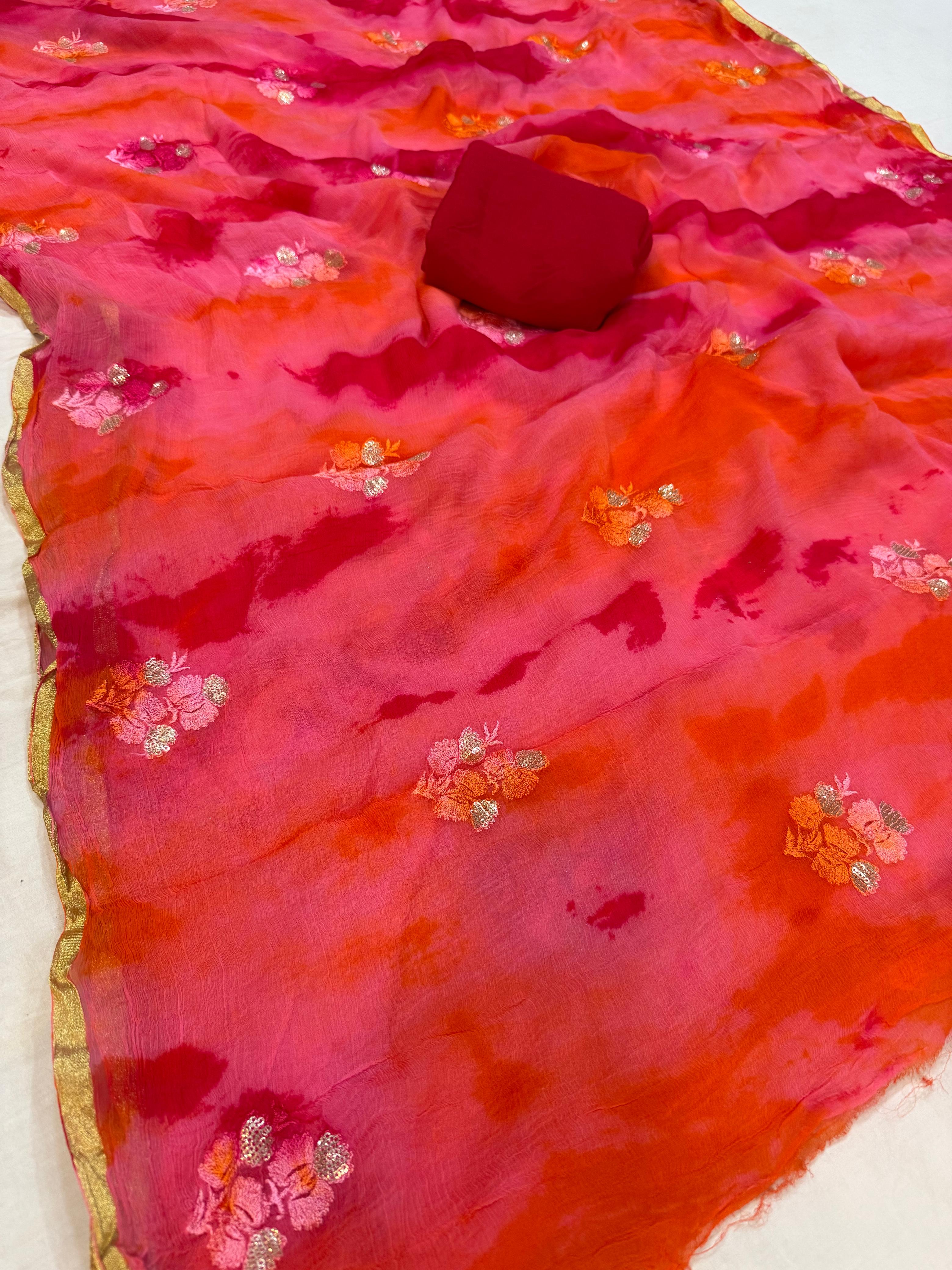 Latest Chiffon Saree With Handwork