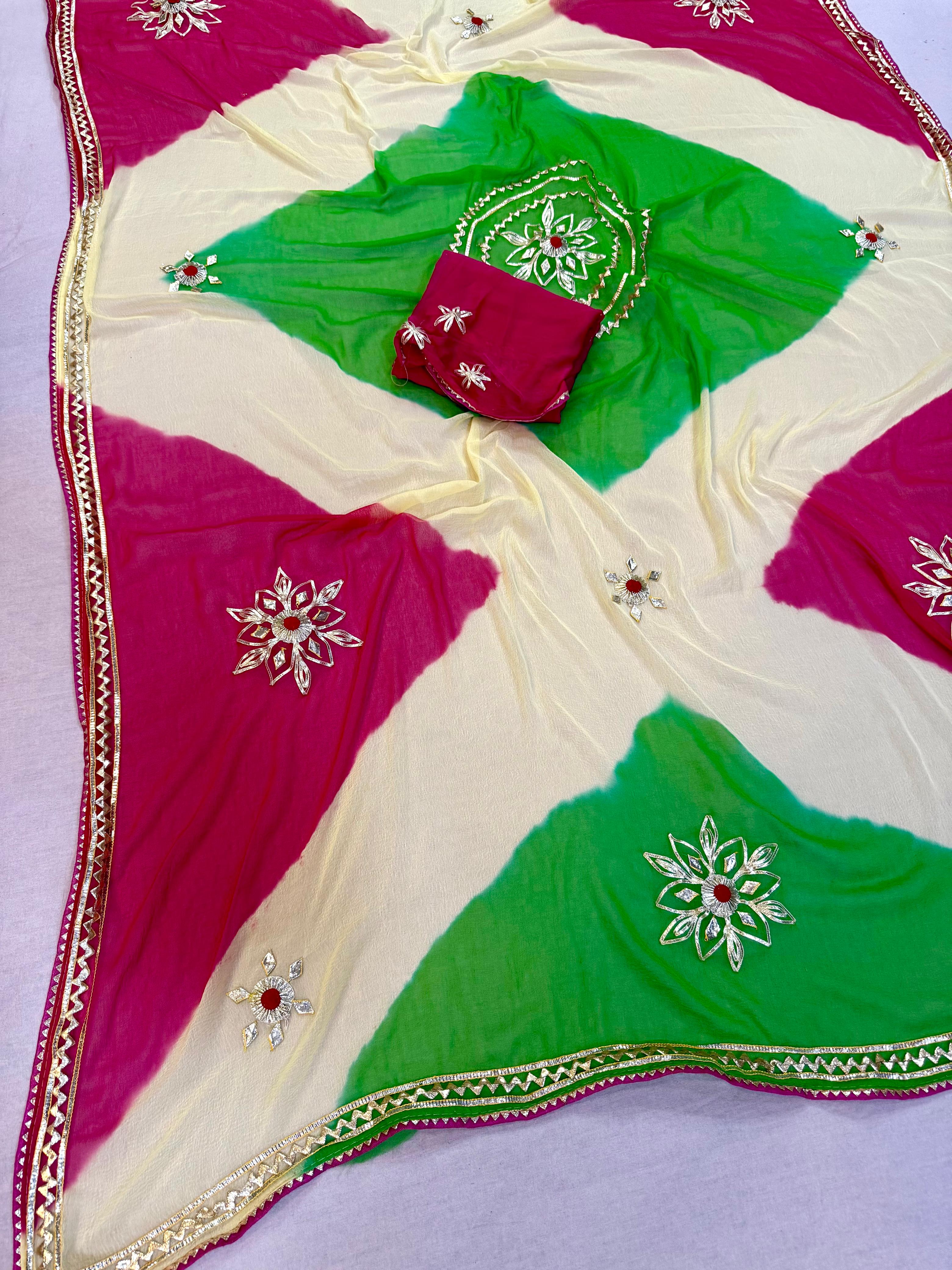 Special Multi Dye Saree With Gotapatti Work
