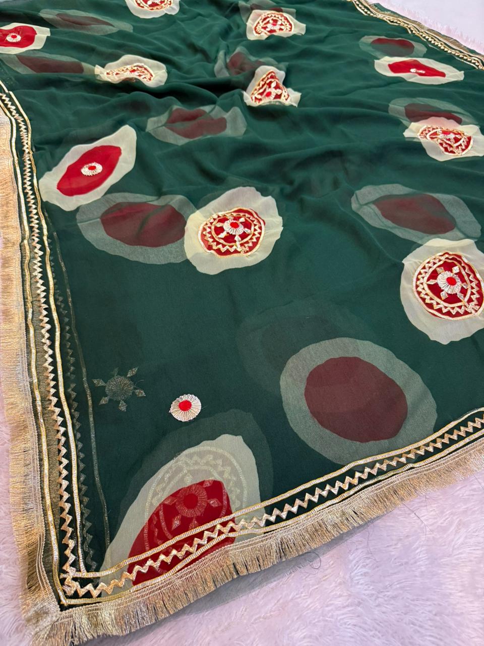 Beautiful Royal Georgatte Saree With Gotapatti Work