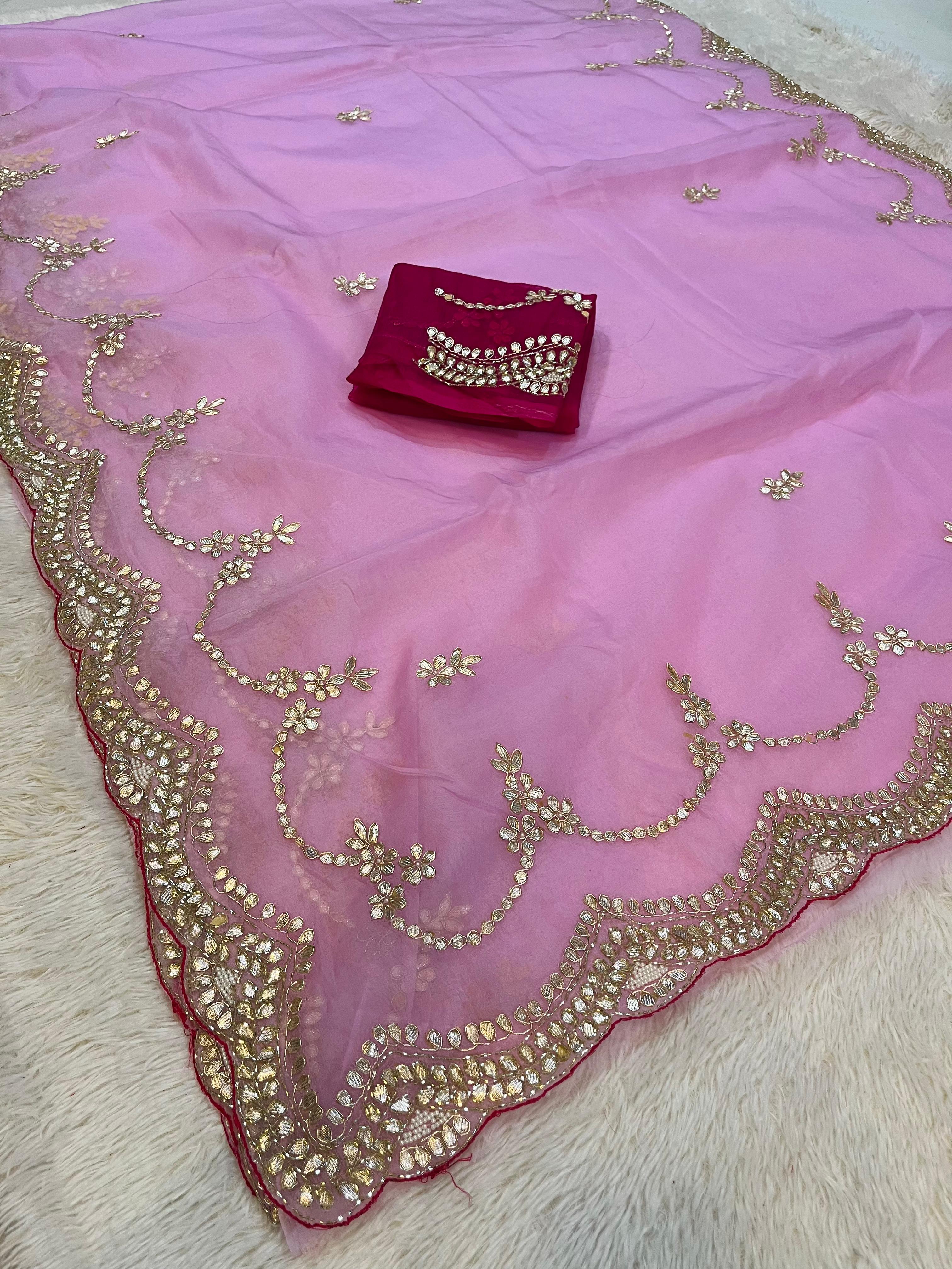 Beautiful Organza Saree With Handwork