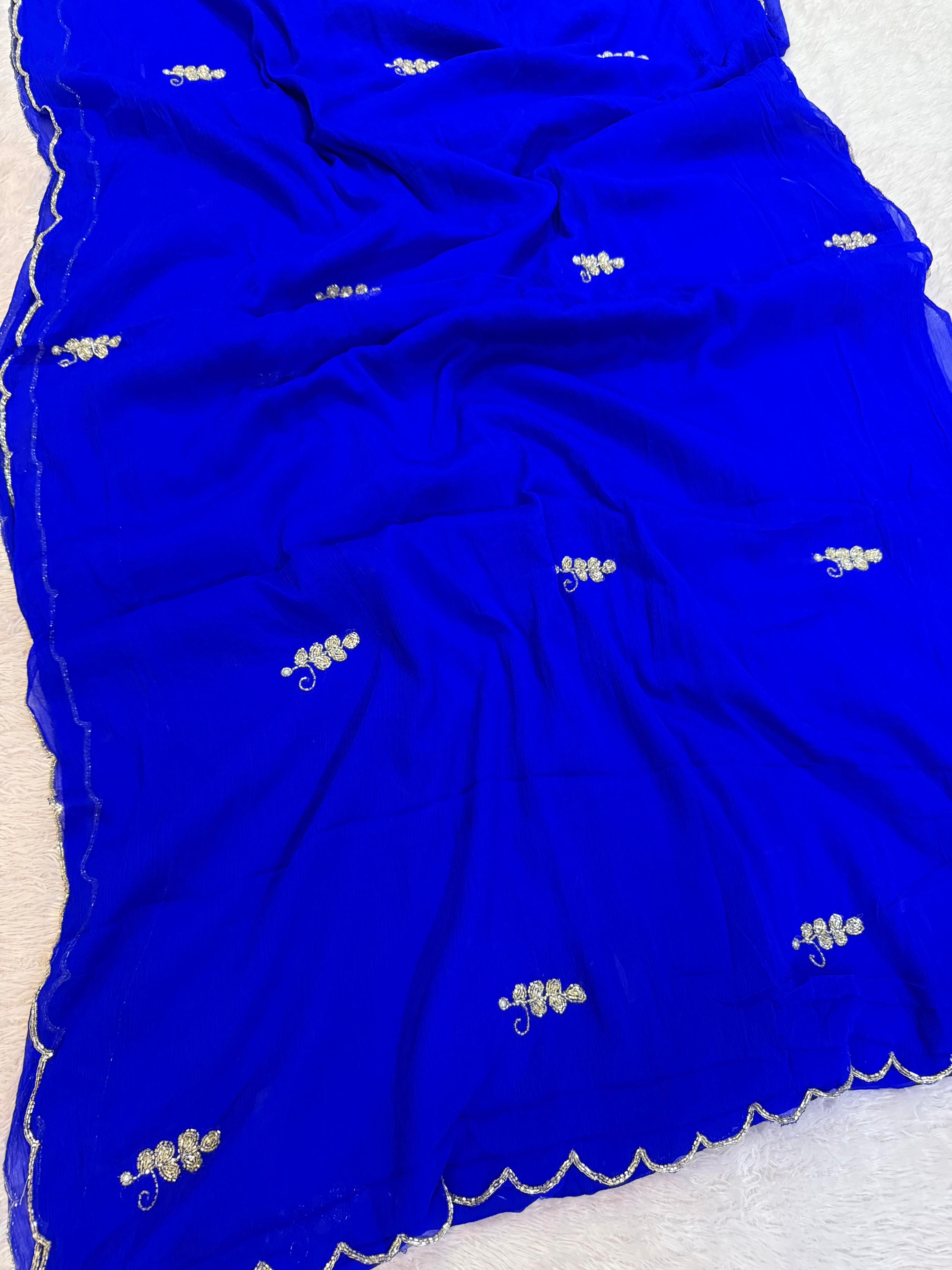 Latest Semi Chiffon Saree With Handwork