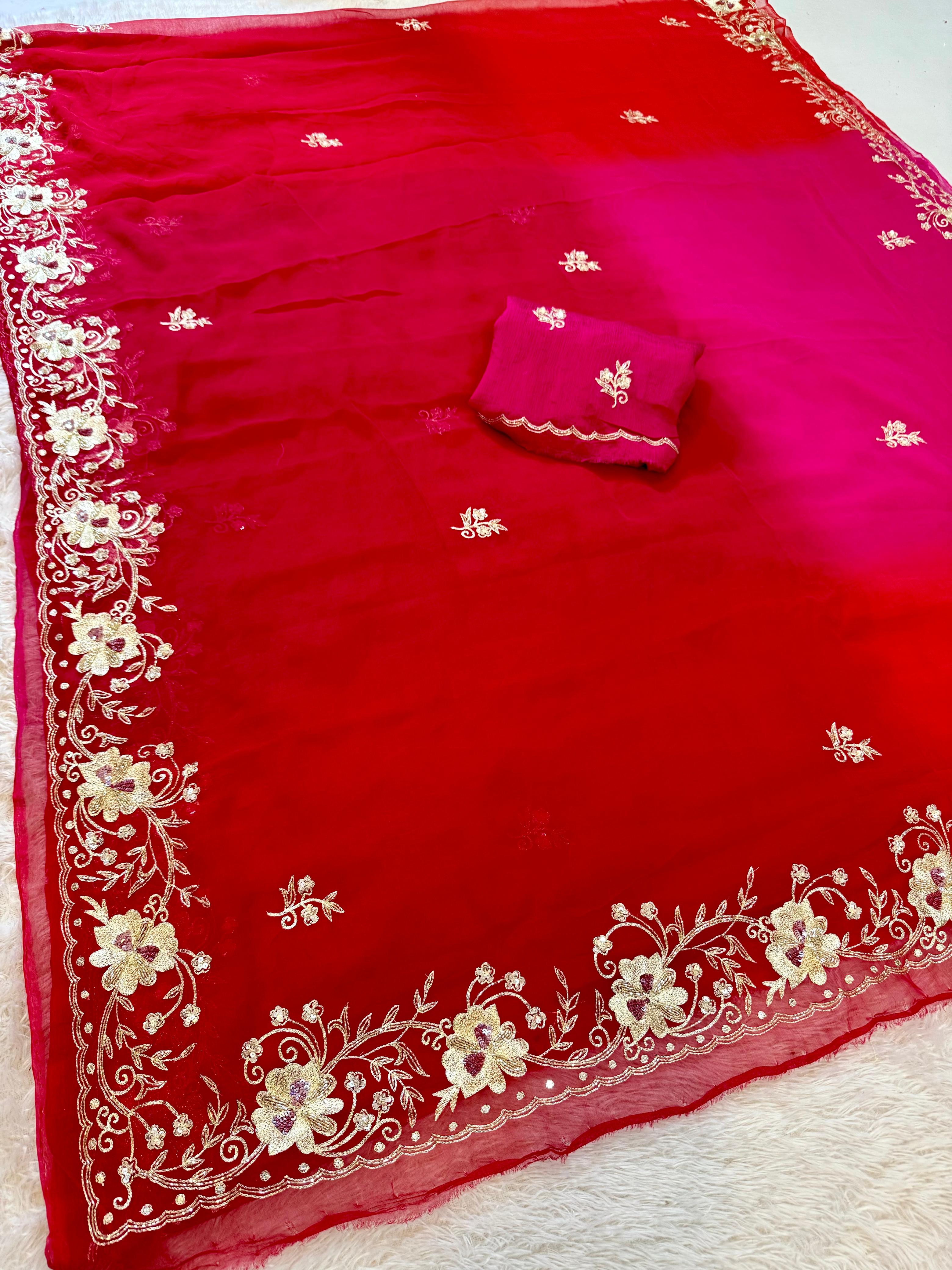 Luxury Traditional Pure Chiffon Saree With kasab Work