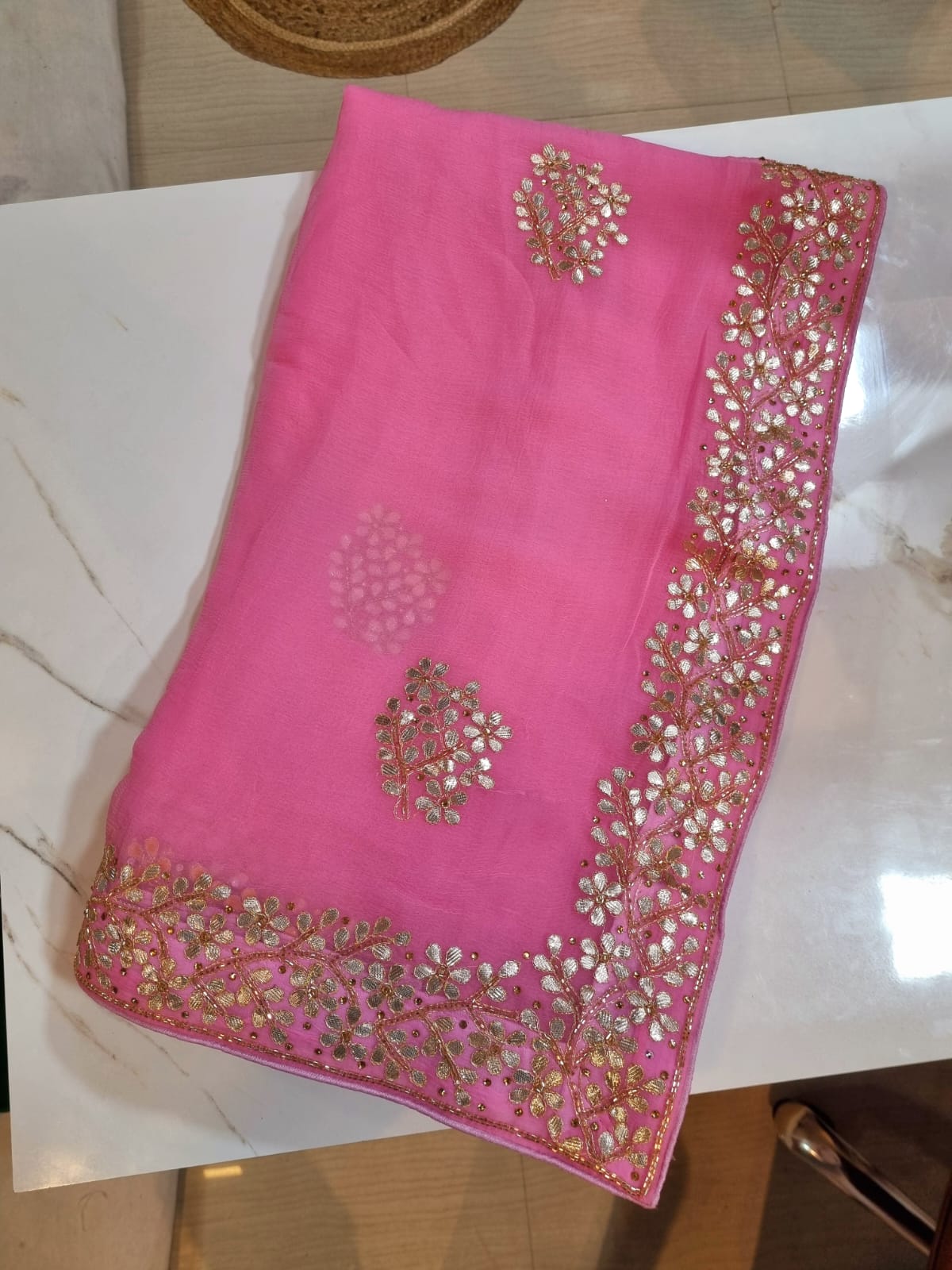 Beautiful Chiffon Saree With Gottapatti Work