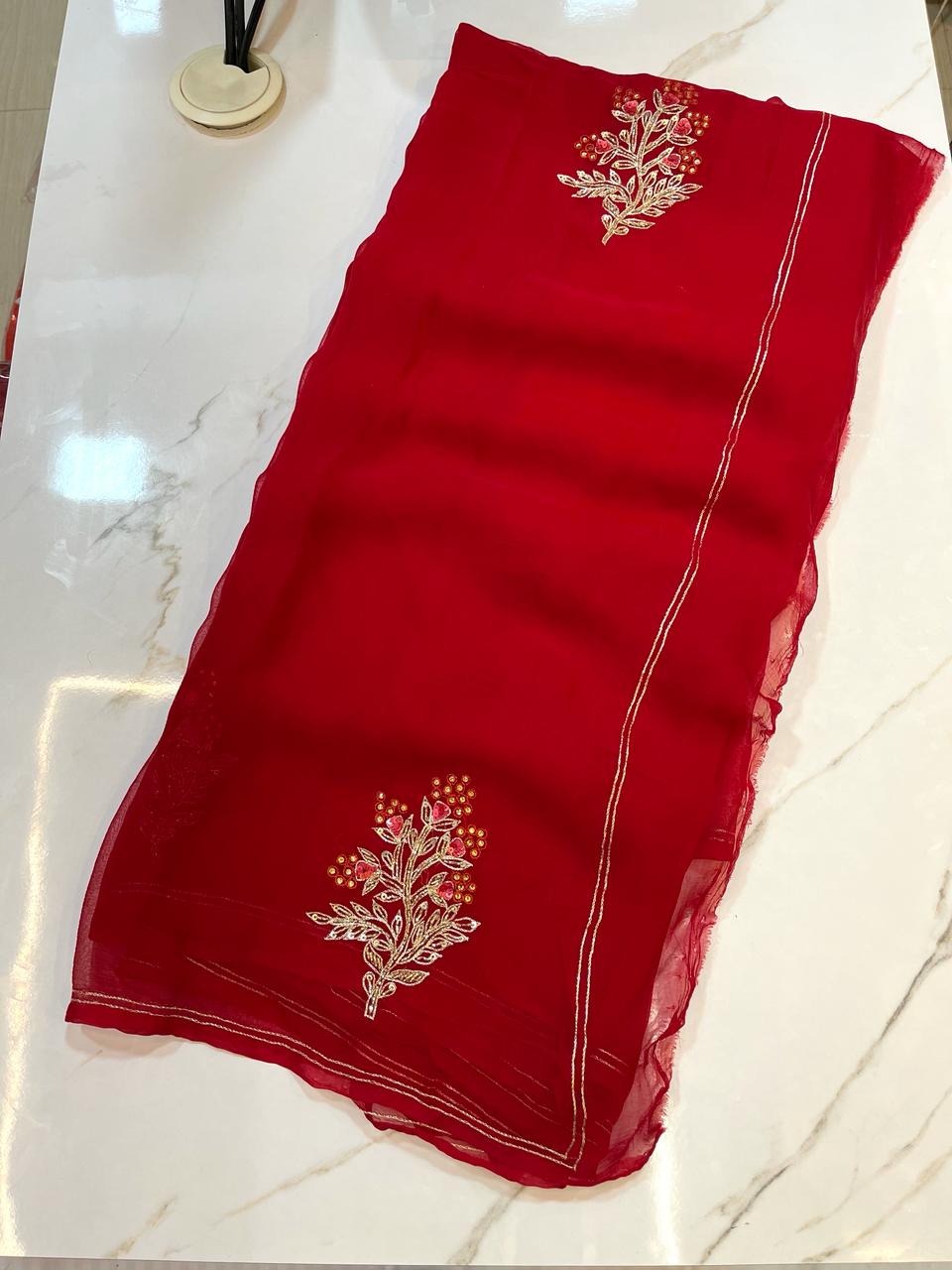 Beautiful Chiffon Saree With Handwork